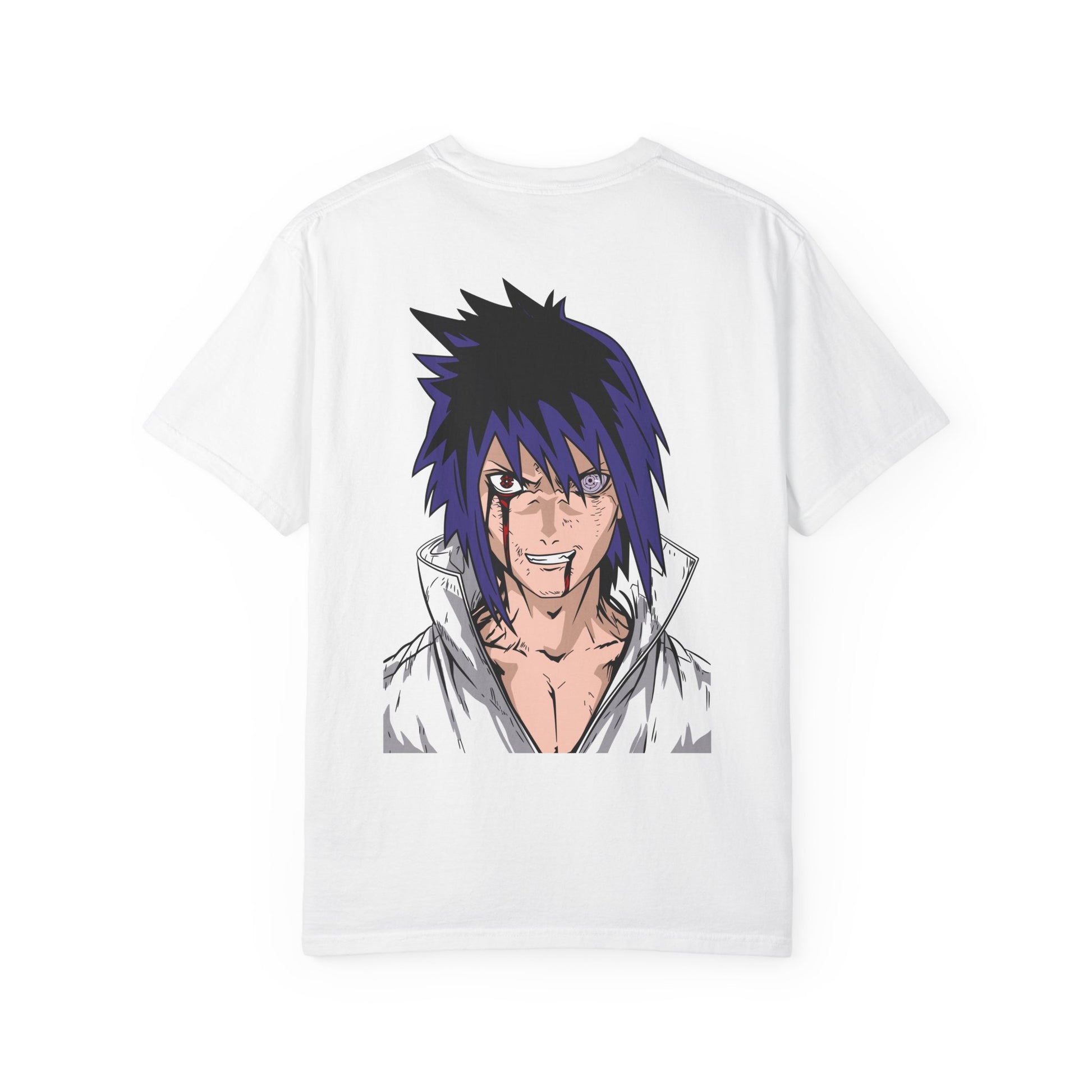 Anime Sasuke Graphic T-Shirt — Naruto Villain Back Print & Front Emblem Printify