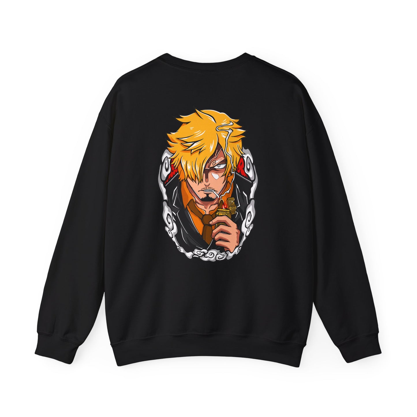 Anime Crewneck Sweatshirt — 'One Piece' Sanji Graphic Back with Logo Chest