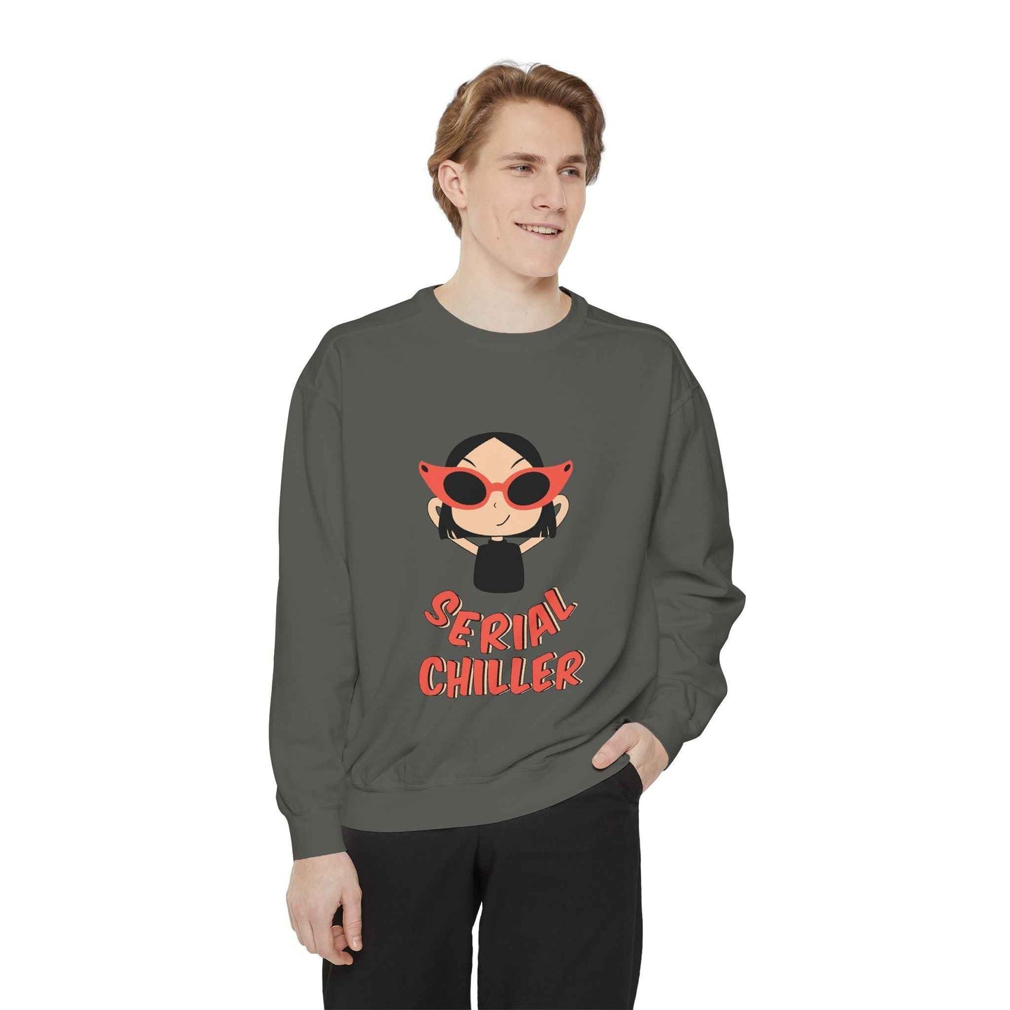 Serial Chiller Unisex Garment-Dyed Sweatshirt, Cozy Casual Wear, Gift for Relaxed Vibes, Cute Lounge Sweatshirt, Streetwear Style, [...]