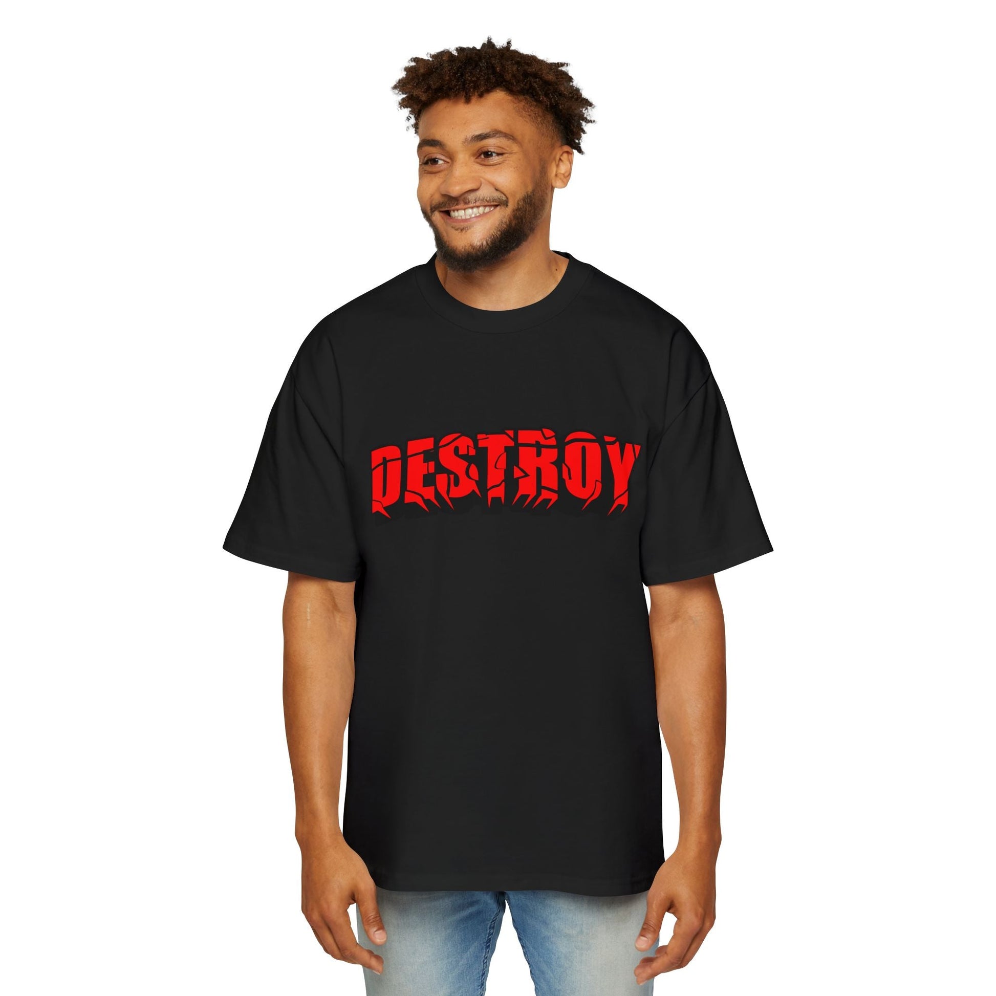 Men's Oversized Graphic Tee - DESTROY, Casual Streetwear, Unisex Fashion, Trendy Men's Shirt, Gift for Him, Everyday Wear - Maklenn