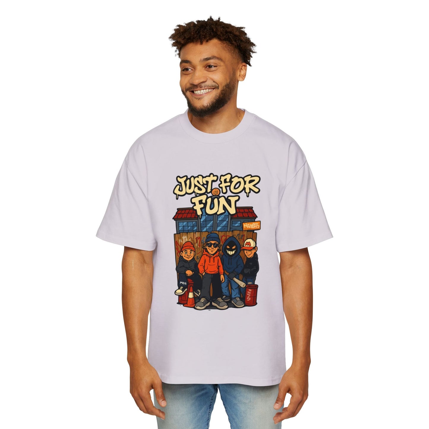 Just for Fun Oversized Tee, Men's Casual Shirt, Streetwear Fashion, Relaxed Fit Top, Gift for Him, Weekend Wear - Maklenn