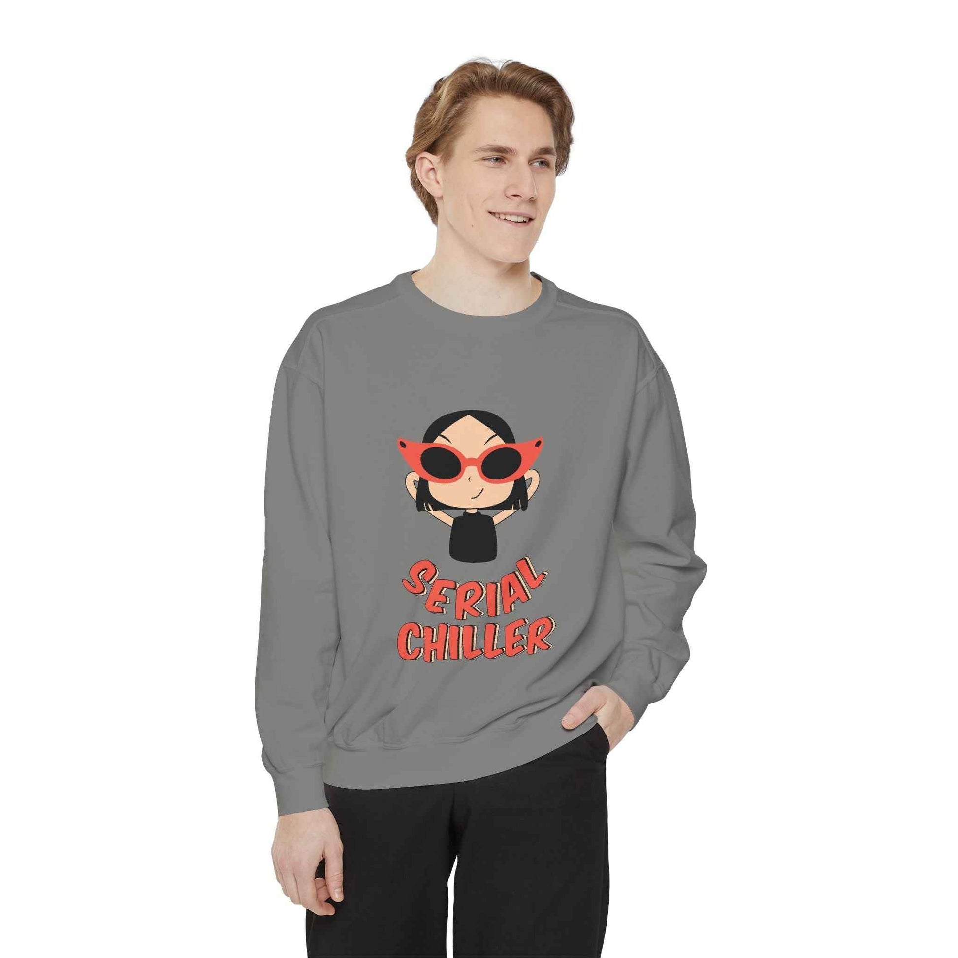 Serial Chiller Unisex Garment-Dyed Sweatshirt, Cozy Casual Wear, Gift for Relaxed Vibes, Cute Lounge Sweatshirt, Streetwear Style, [...]