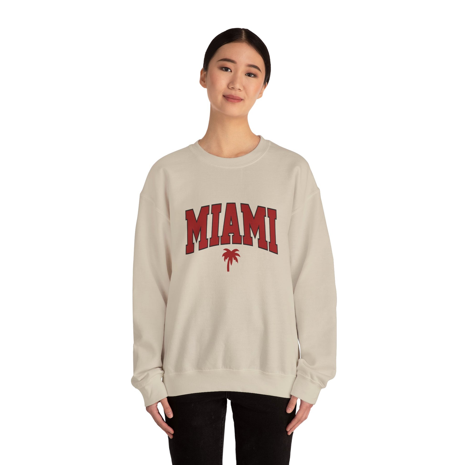 Miami Graphic Crewneck Sweatshirt, Unisex Sweatshirt, Cozy Miami Apparel, Casual Streetwear, Perfect Gift for Sport Lovers Printify