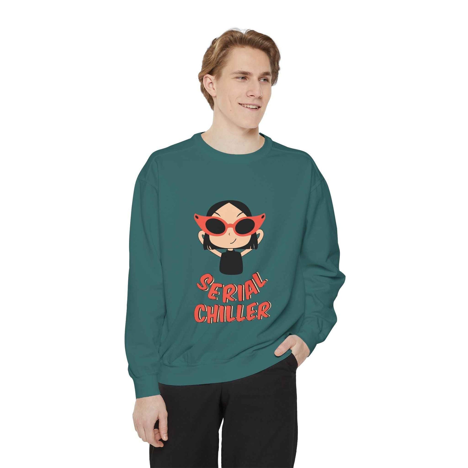 Serial Chiller Unisex Garment-Dyed Sweatshirt, Cozy Casual Wear, Gift for Relaxed Vibes, Cute Lounge Sweatshirt, Streetwear Style, [...]