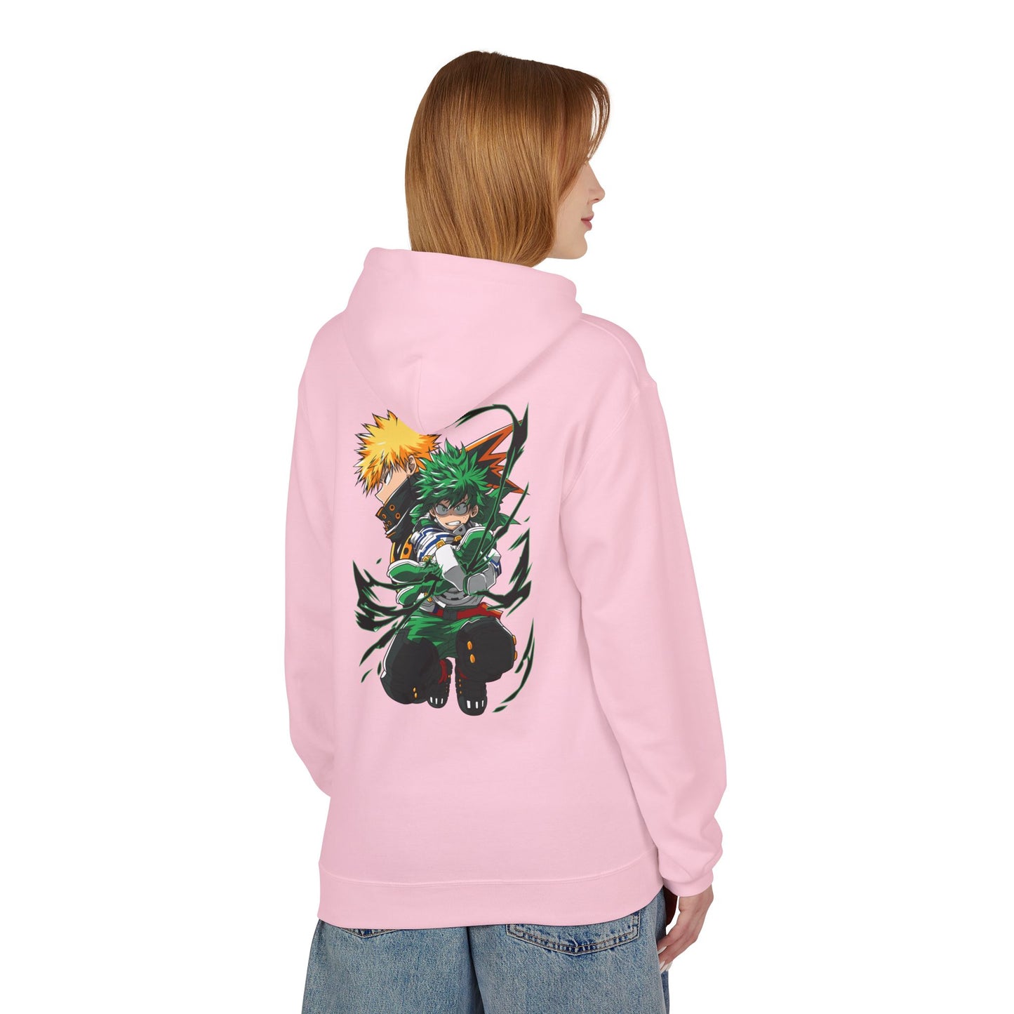 Anime Hero Duo Hoodie — Action Back Print with Japanese Logo