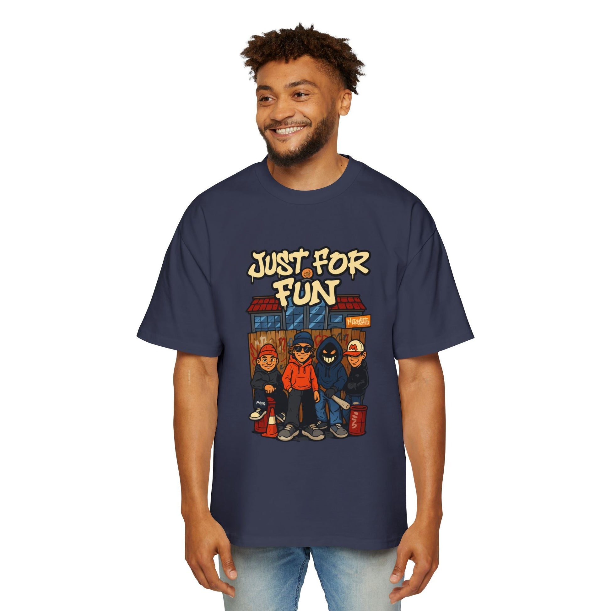 Just for Fun Oversized Tee, Men's Casual Shirt, Streetwear Fashion, Relaxed Fit Top, Gift for Him, Weekend Wear - Maklenn