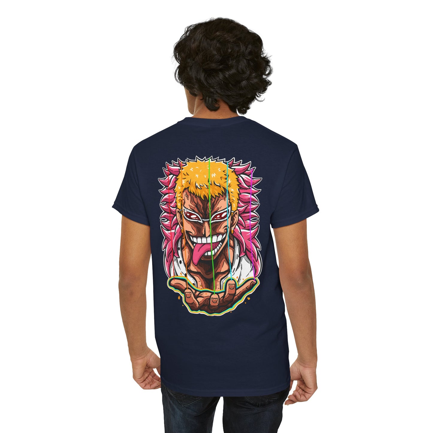 Anime Graphic Tee — Bold Color Manga Villain Back Print