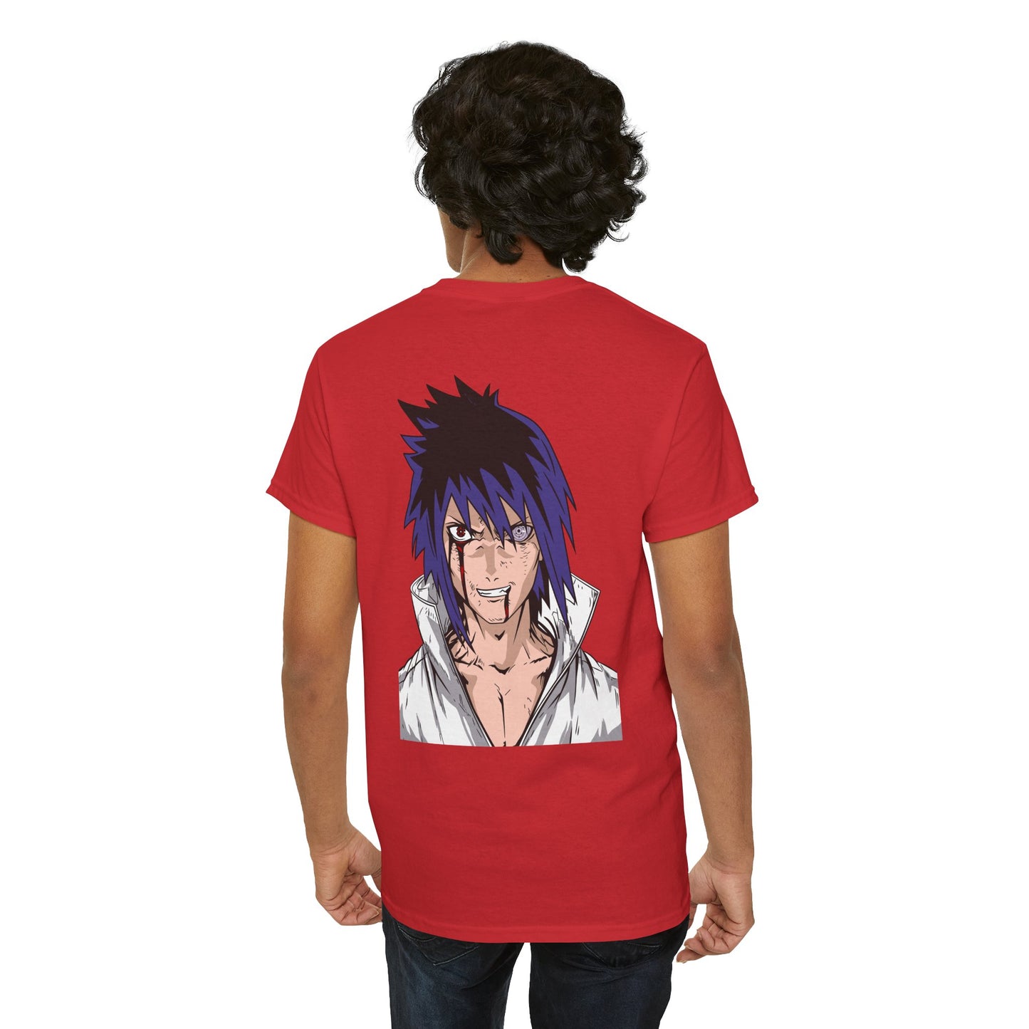 Anime Character Graphic Tee — Blue-Haired Manga Hero Back Print
