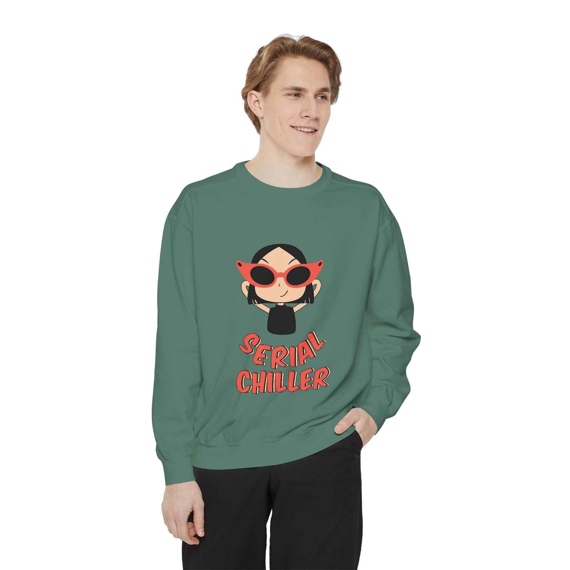 Serial Chiller Unisex Garment-Dyed Sweatshirt, Cozy Casual Wear, Gift for Relaxed Vibes, Cute Lounge Sweatshirt, Streetwear Style, [...]