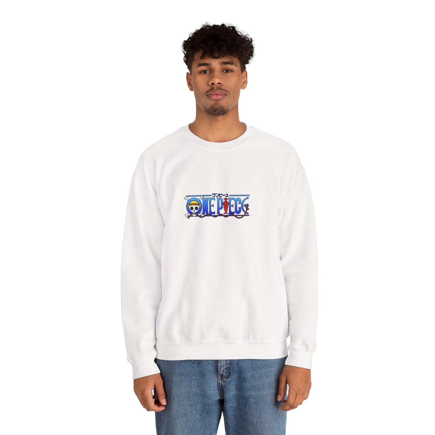 Anime Crewneck Sweatshirt — 'One Piece' Sanji Graphic Back with Logo Chest