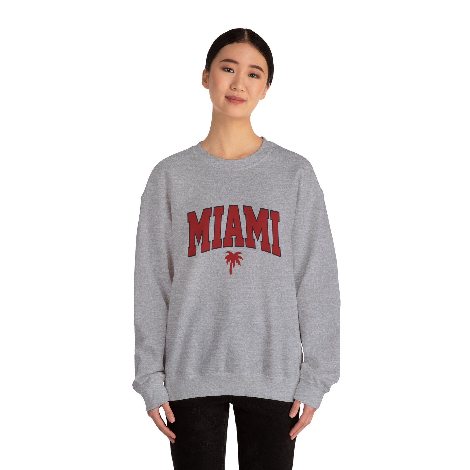 Miami Graphic Crewneck Sweatshirt, Unisex Sweatshirt, Cozy Miami Apparel, Casual Streetwear, Perfect Gift for Sport Lovers Printify