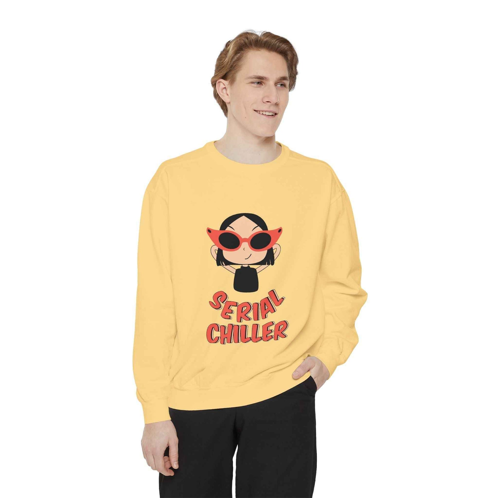 Serial Chiller Unisex Garment-Dyed Sweatshirt, Cozy Casual Wear, Gift for Relaxed Vibes, Cute Lounge Sweatshirt, Streetwear Style, [...]