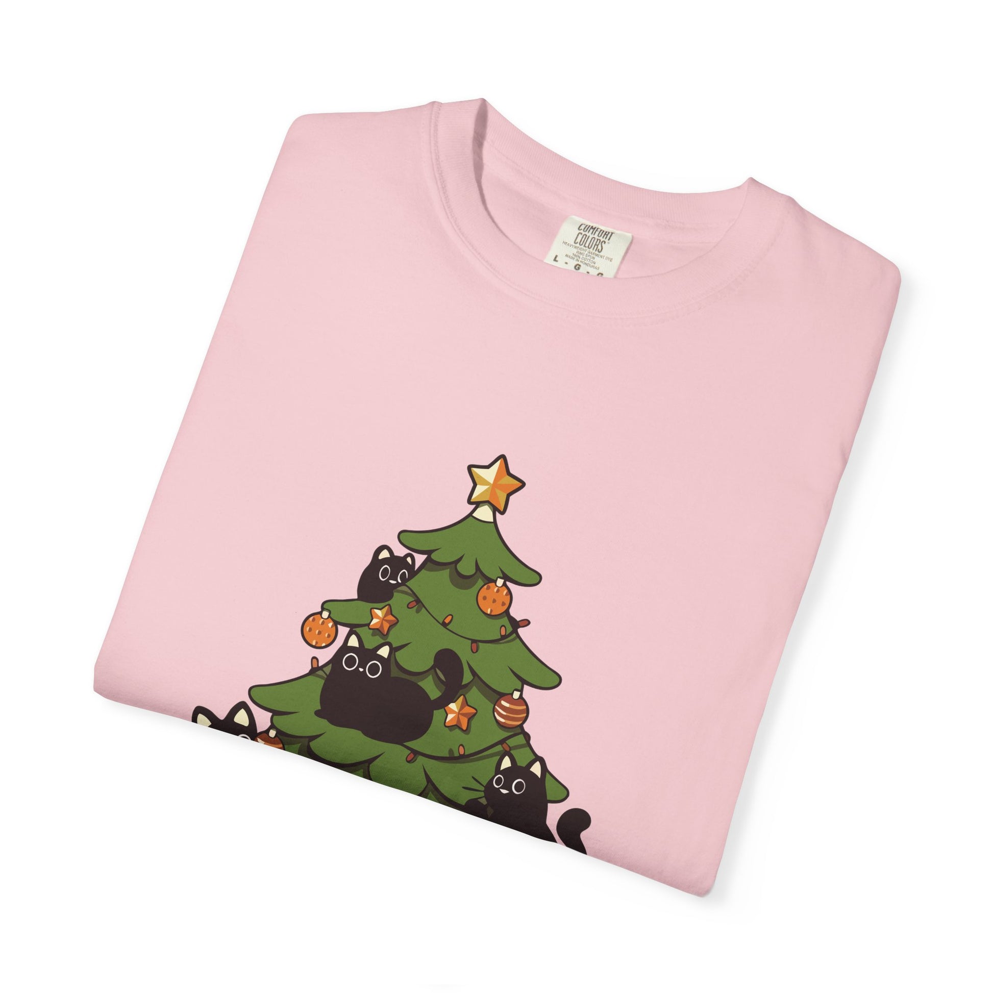 Christmas Cats T-Shirt — Cute Black Cats Tangled in Christmas Tree Holiday Tee Printify