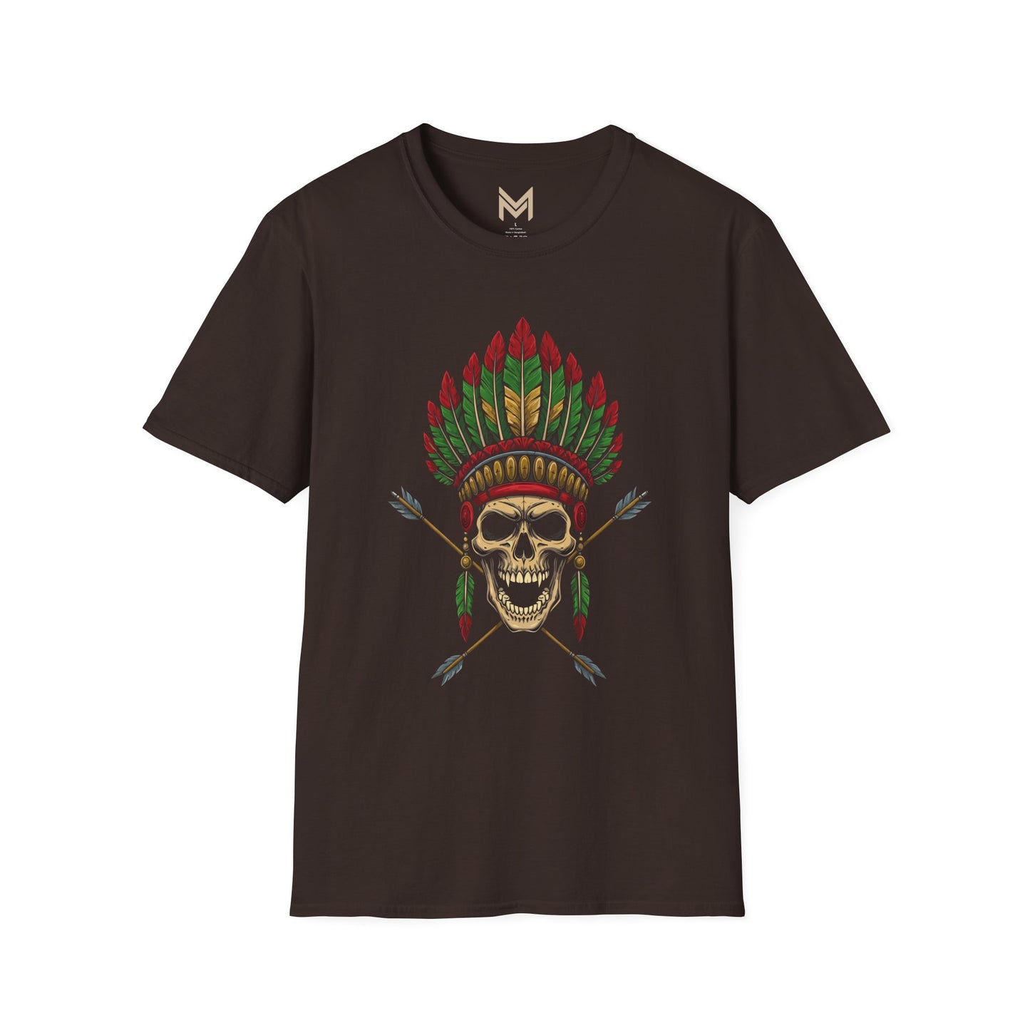 Skull and Feather Camp T-Shirt, Boho Unisex Tee, Festival Apparel, Edgy Graphic Shirt, Halloween Costume Top Printify