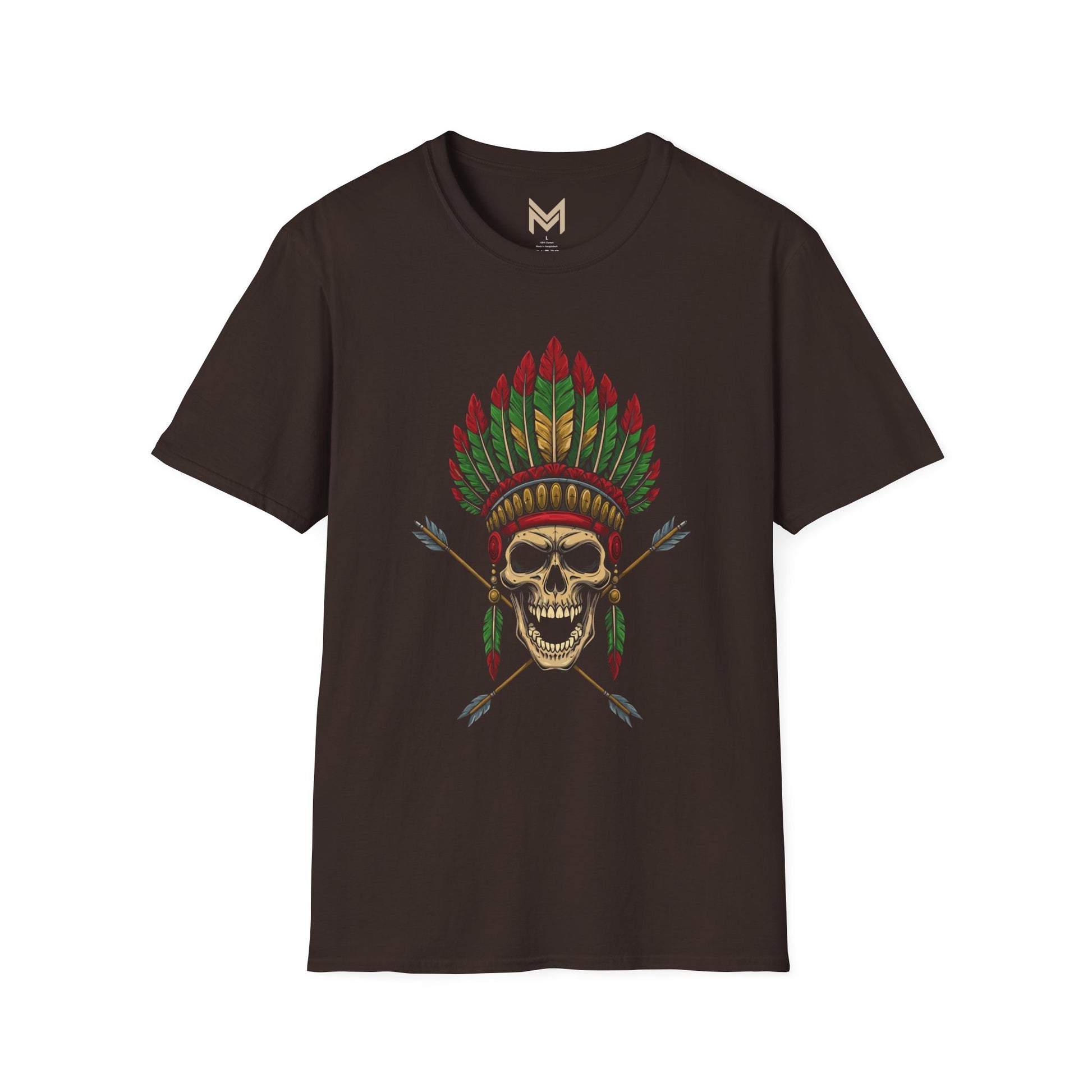 Skull and Feather Camp T-Shirt, Boho Unisex Tee, Festival Apparel, Edgy Graphic Shirt, Halloween Costume Top Printify