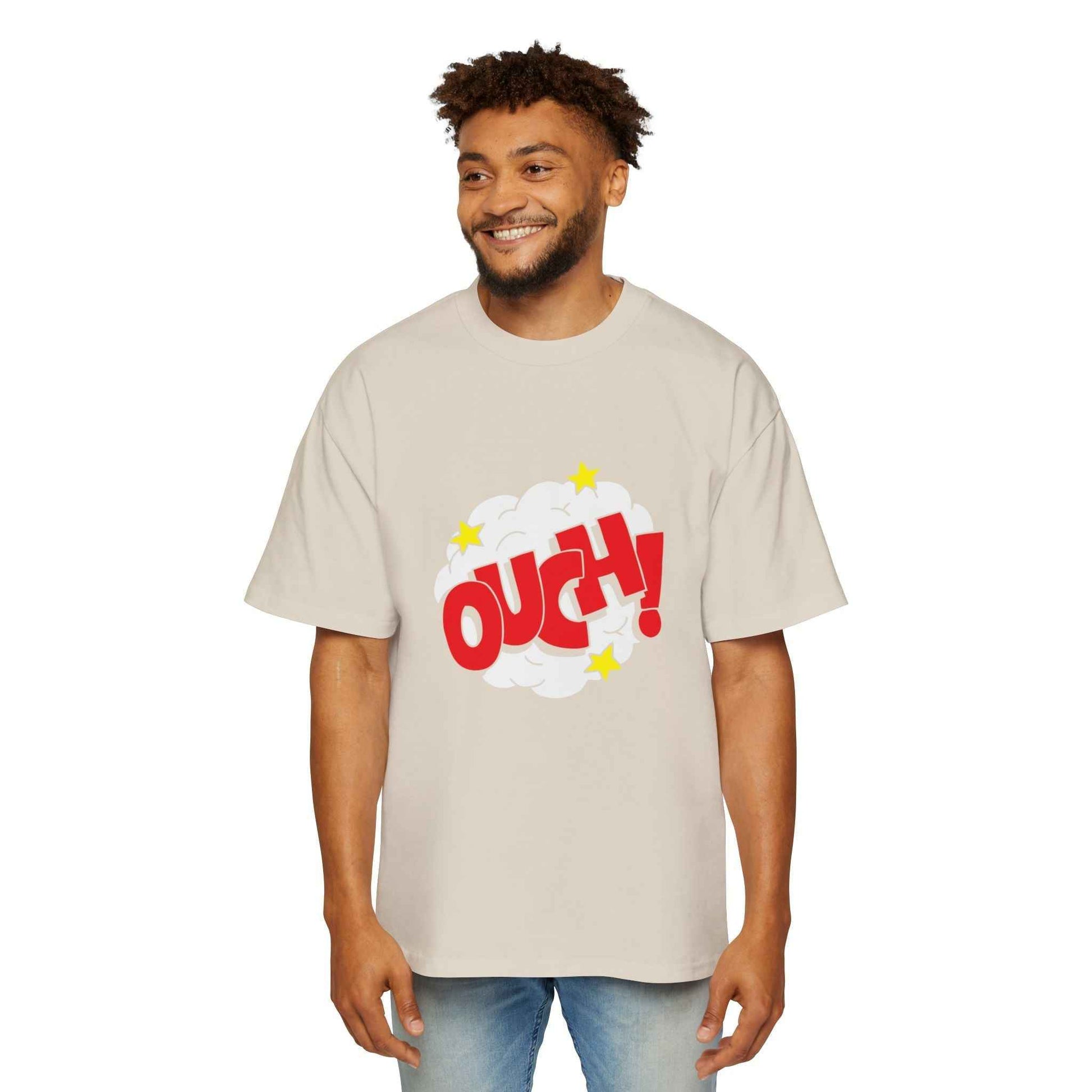 Ouch! Men's Heavy Oversized Tee, Casual T-Shirt, Gift for Him, Everyday Wear, Graphic Tee, Summer Style