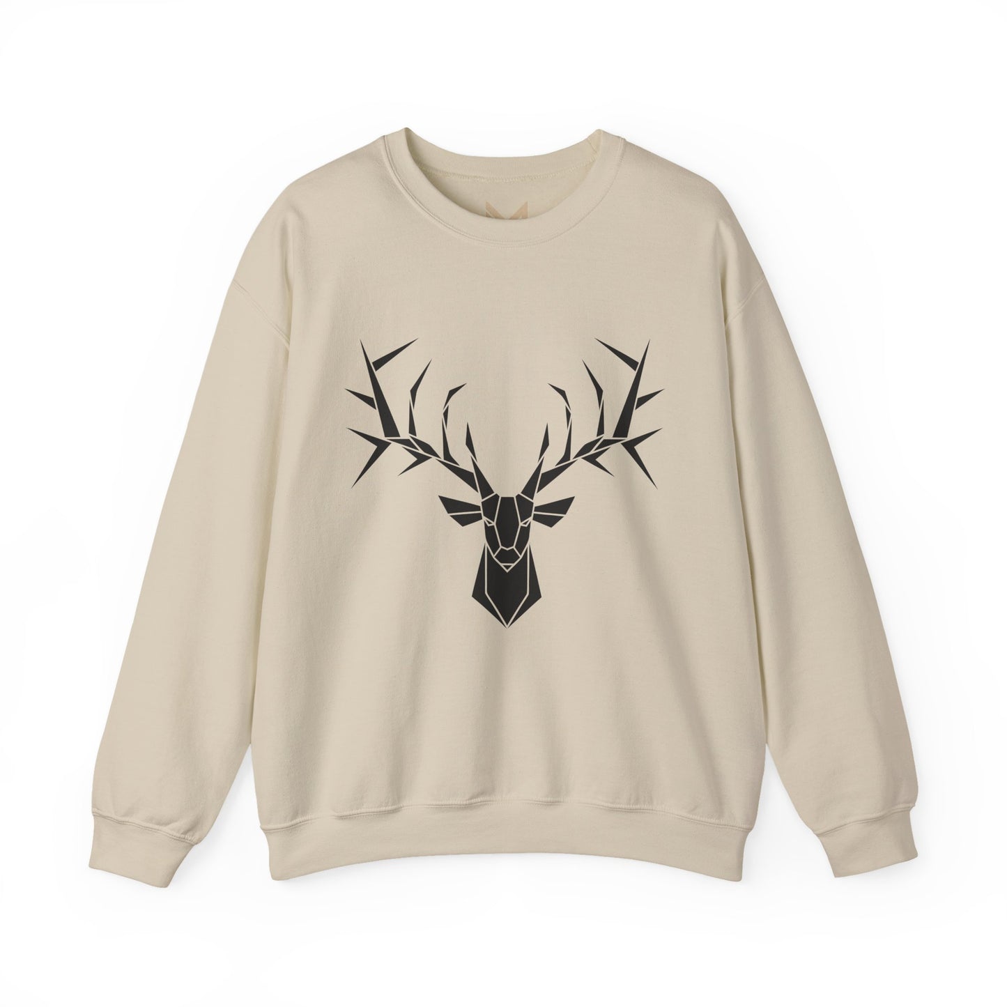 Geometric Stag Crewneck Sweatshirt — Minimal Black Deer Graphic Printify