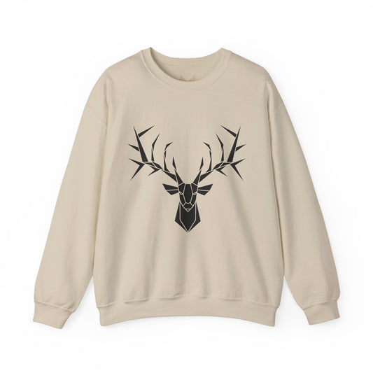 Geometric Stag Crewneck Sweatshirt — Minimal Black Deer Graphic Printify