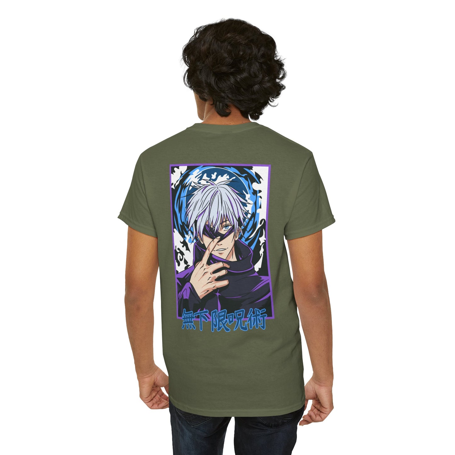 Jujutsu Kaisen Gojo Satoru Anime T-Shirt — Back Graphic & Japanese Logo