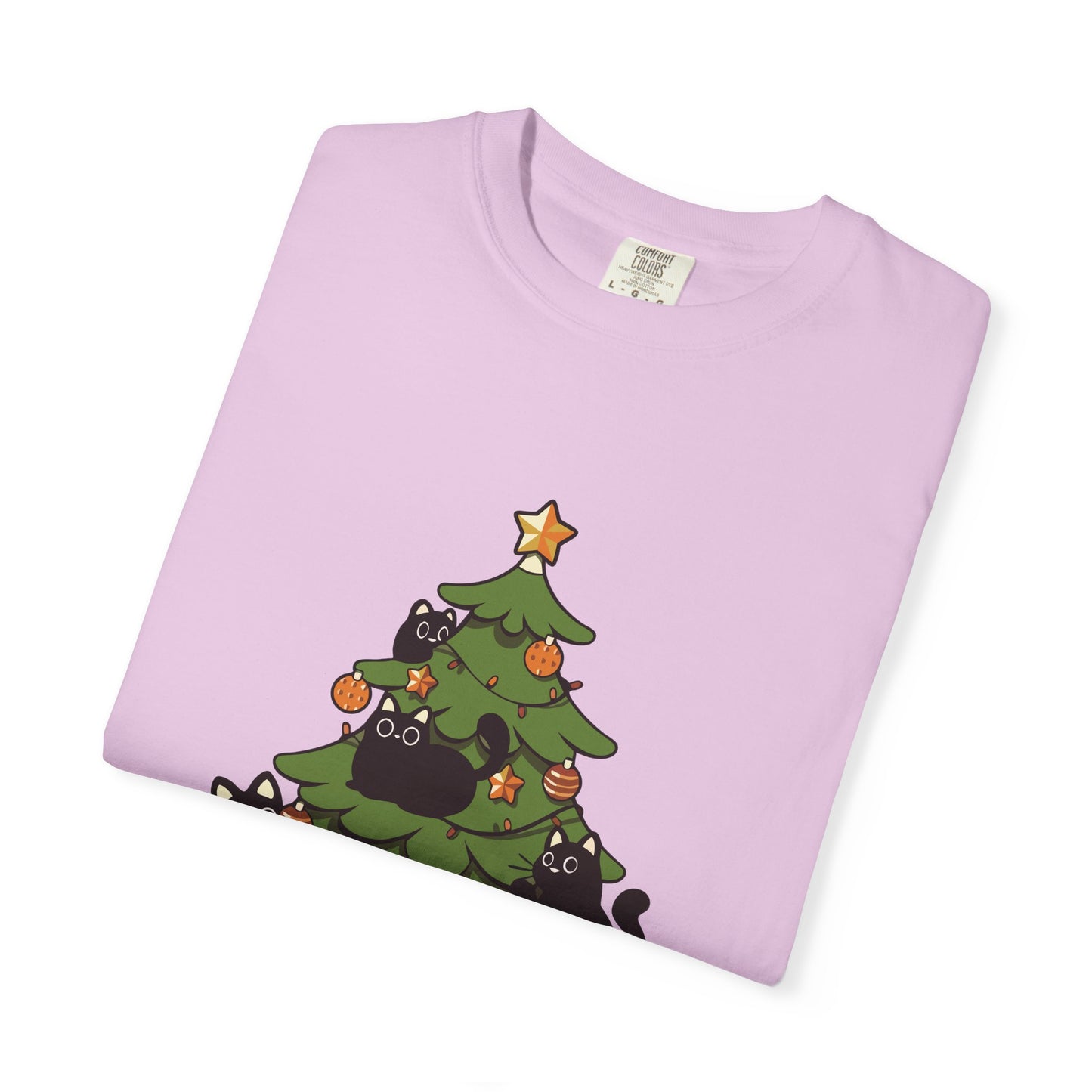 Christmas Cats T-Shirt — Cute Black Cats Tangled in Christmas Tree Holiday Tee Printify