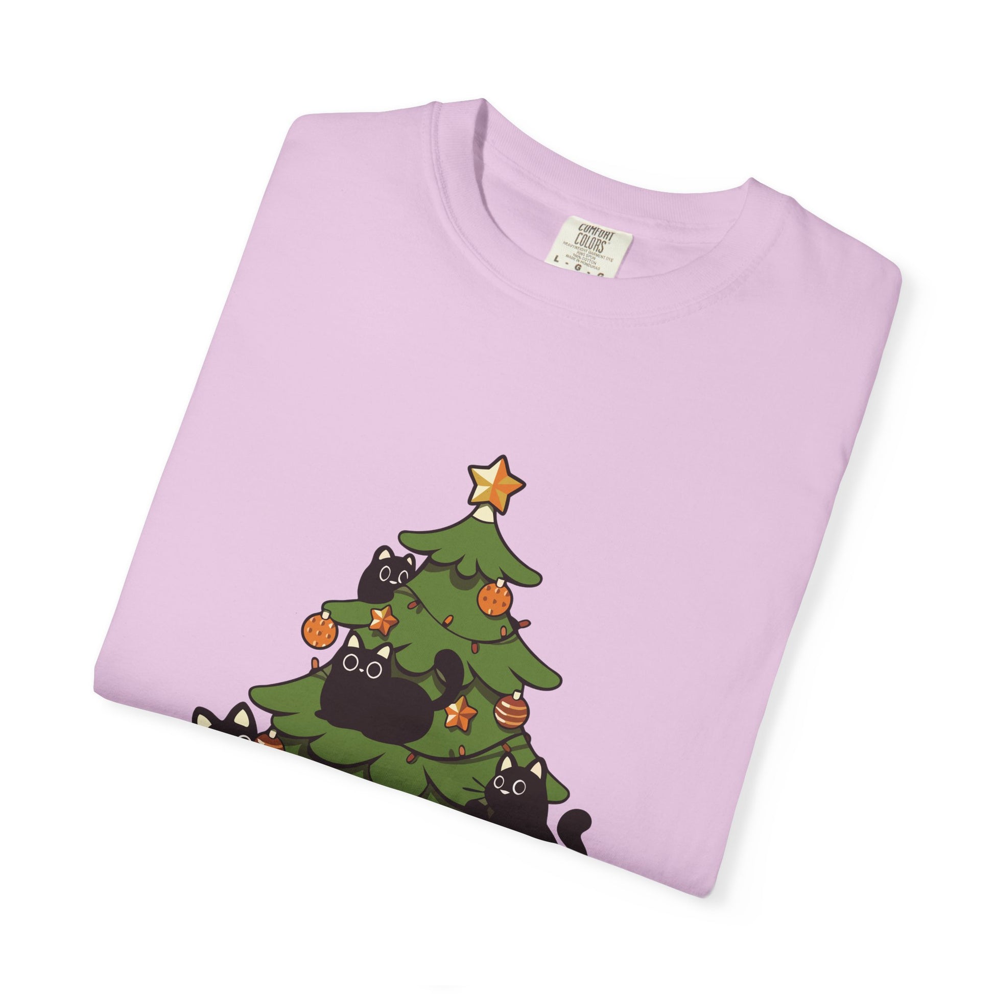 Christmas Cats T-Shirt — Cute Black Cats Tangled in Christmas Tree Holiday Tee Printify