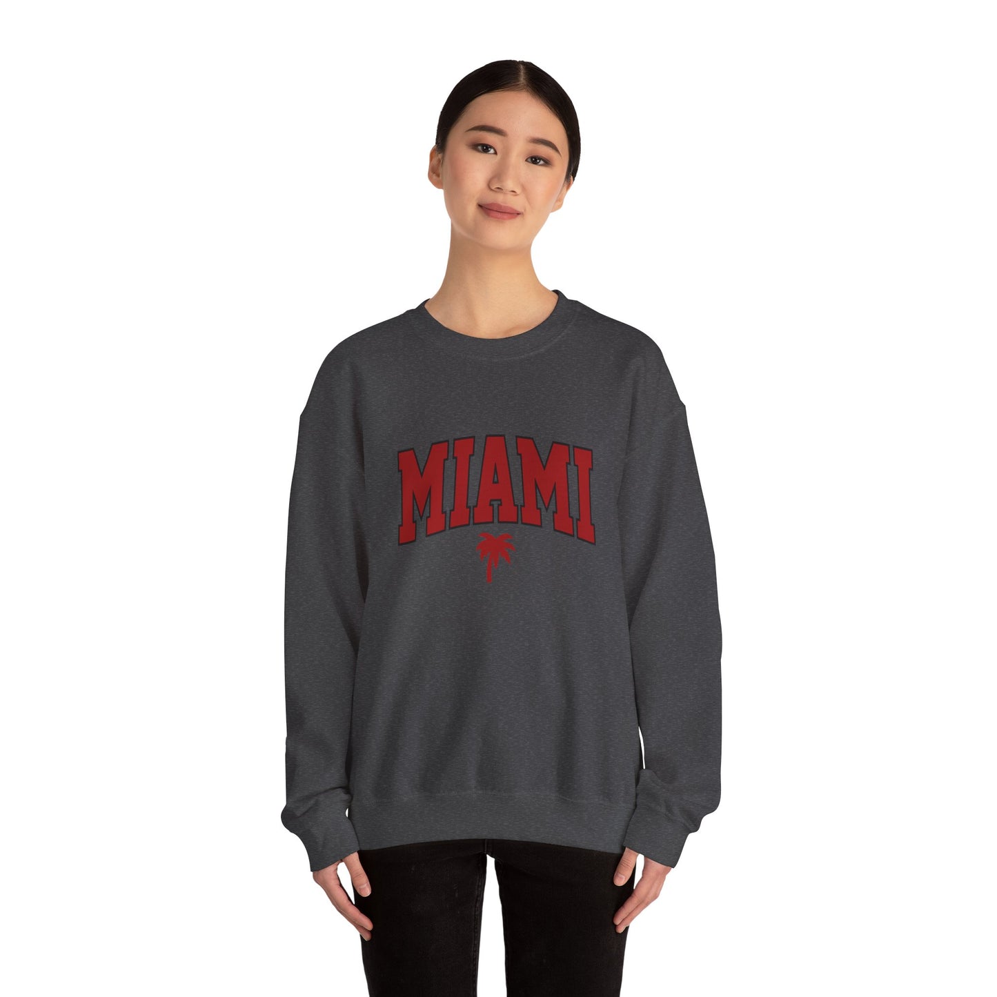 Miami Graphic Crewneck Sweatshirt, Unisex Sweatshirt, Cozy Miami Apparel, Casual Streetwear, Perfect Gift for Sport Lovers Printify