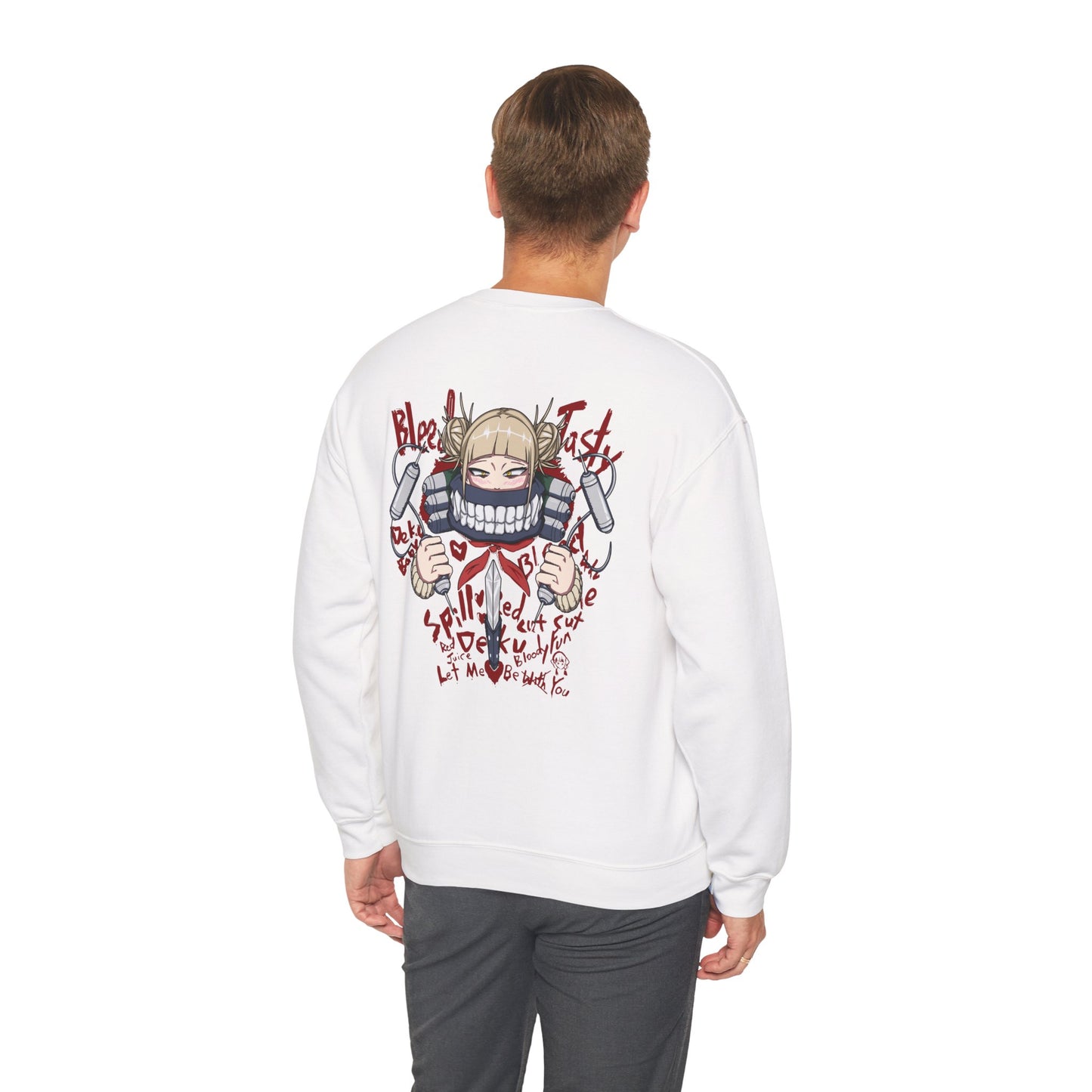 Graphic Crewneck Sweatshirt — Grinning Girl Horror Manga Design