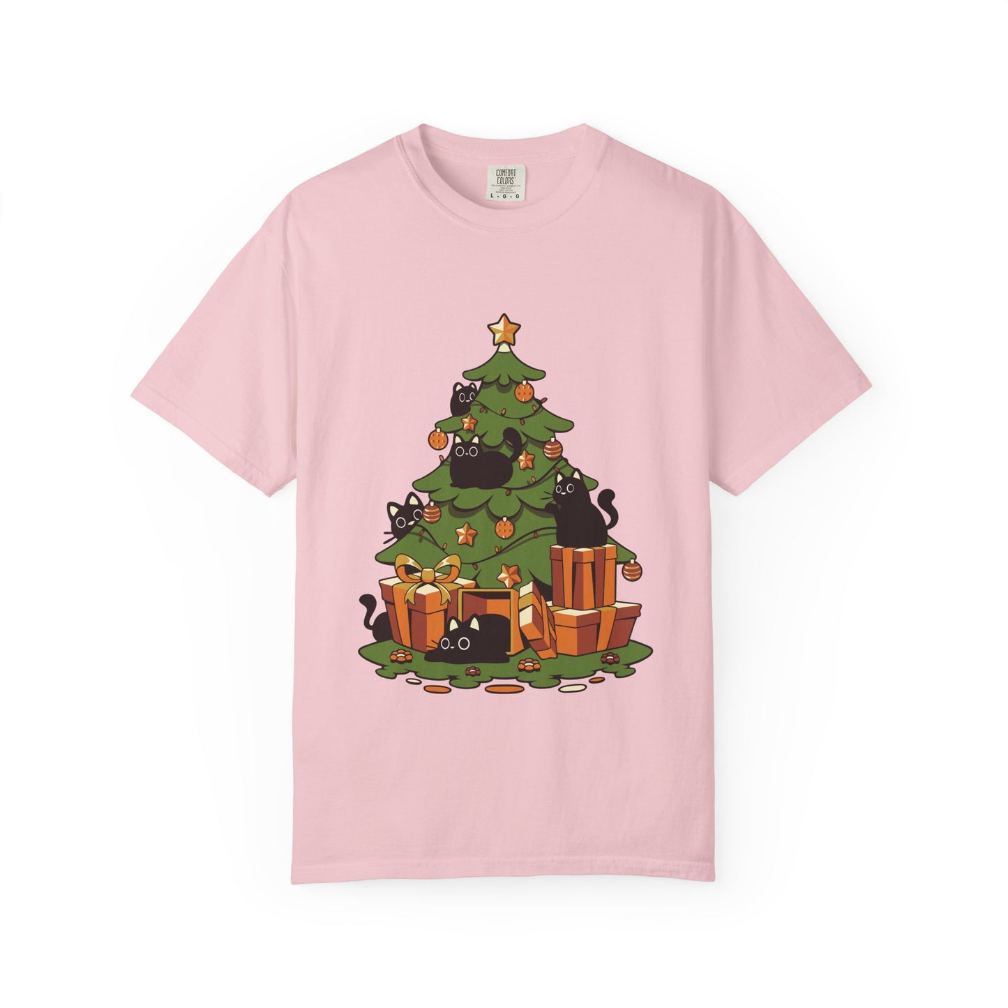 Christmas Cats T-Shirt — Cute Black Cats Tangled in Christmas Tree Holiday Tee Printify