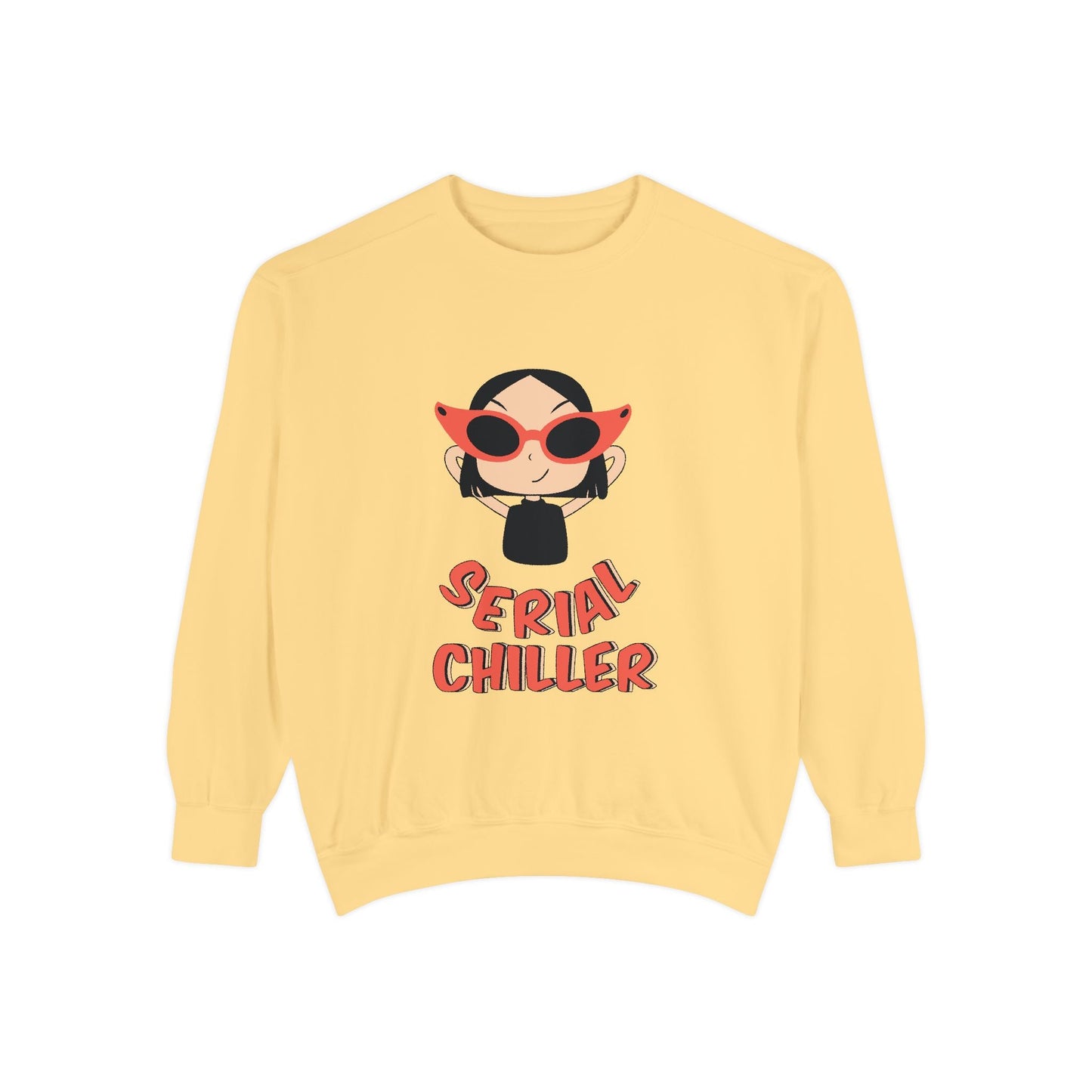 Serial Chiller Unisex Garment-Dyed Sweatshirt, Cozy Casual Wear, Gift for Relaxed Vibes, Cute Lounge Sweatshirt, Streetwear Style, [...] Printify