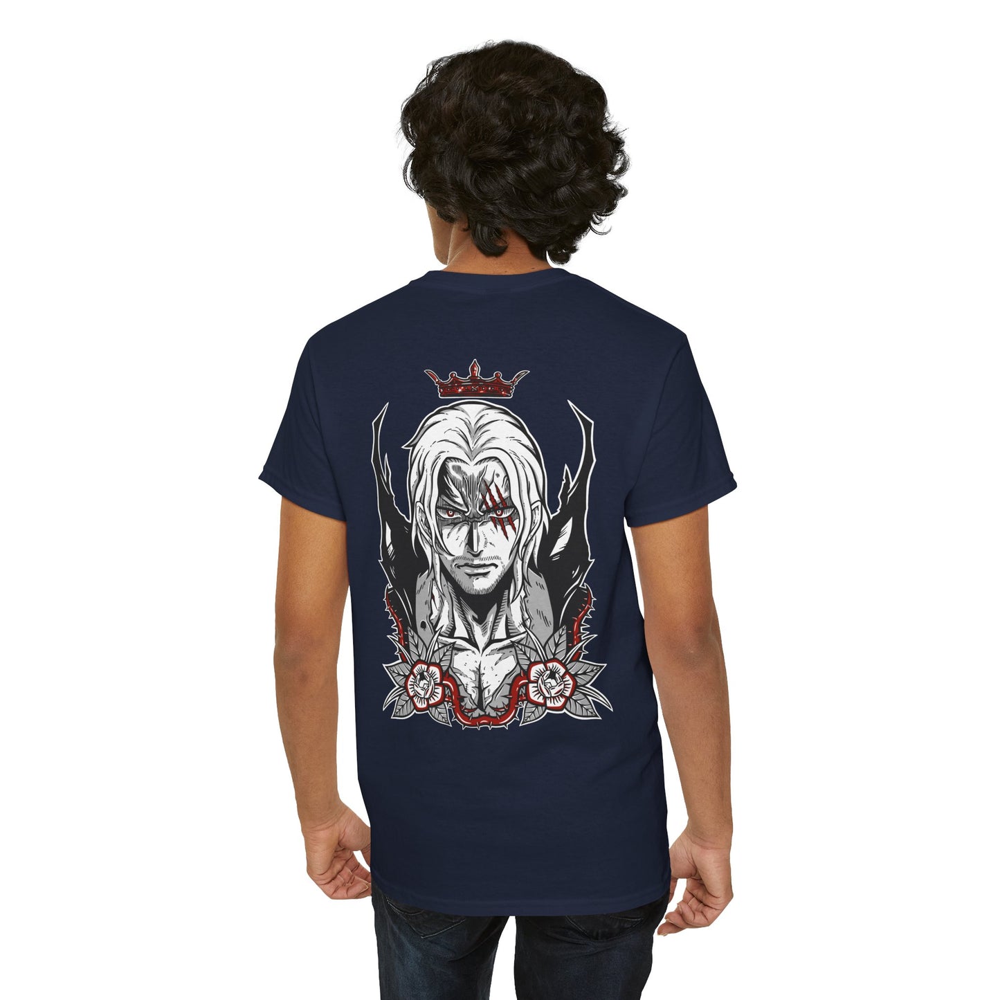 One Piece Anime Tee — White 'King' Pirate Skull Chest & Back Graphic Shirt