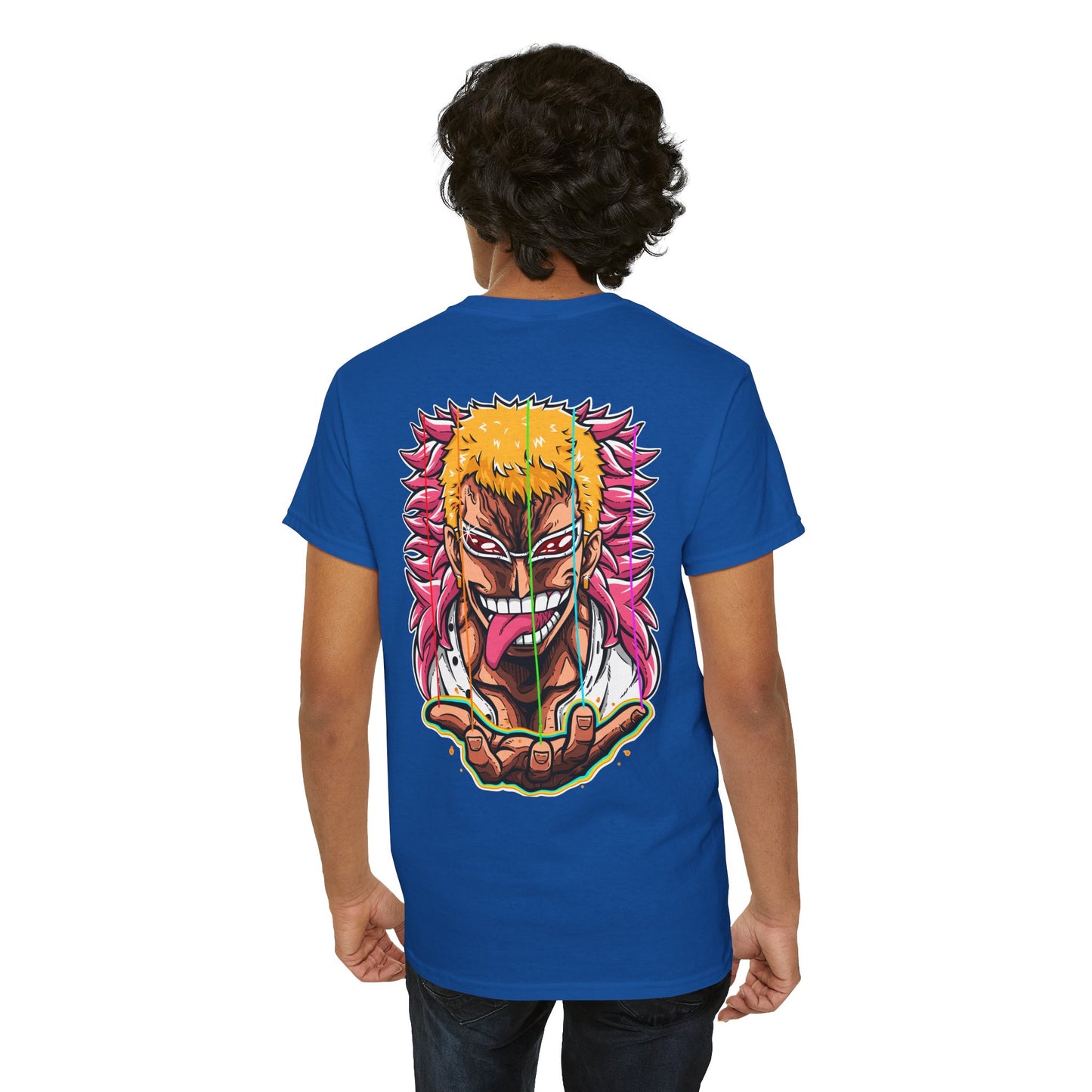 Anime Graphic Tee — Bold Color Manga Villain Back Print