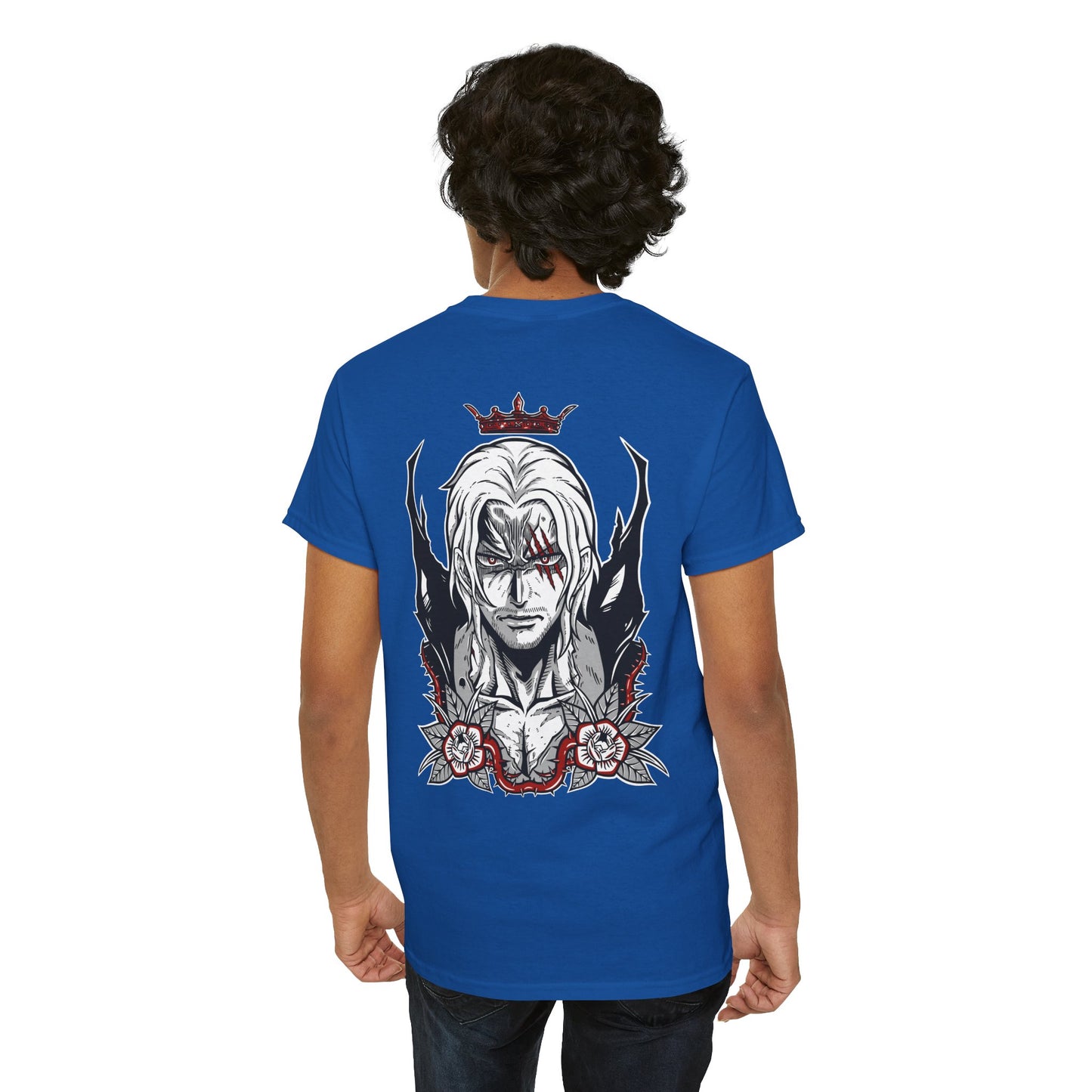 One Piece Anime Tee — White 'King' Pirate Skull Chest & Back Graphic Shirt