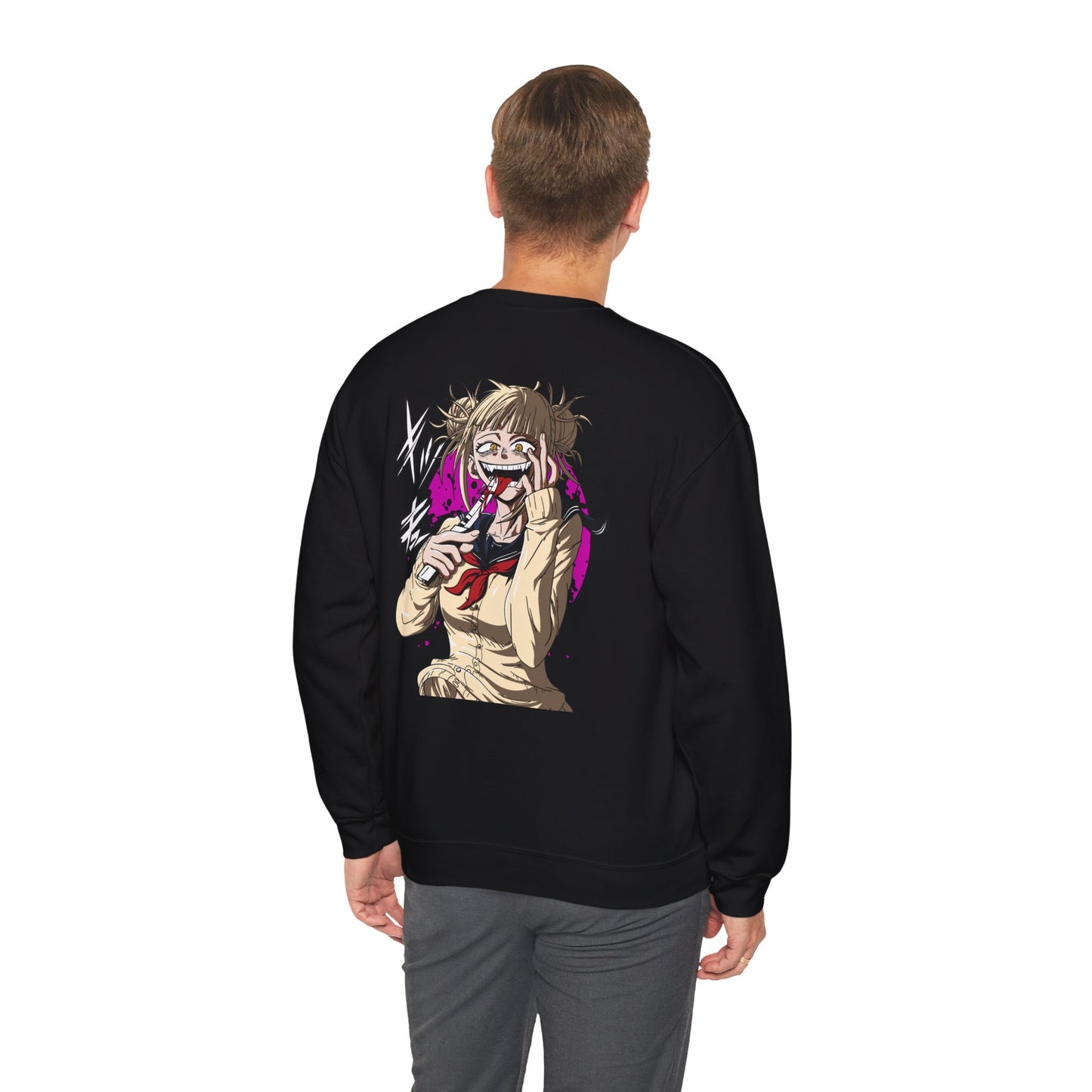 Anime Graphic Crewneck Sweatshirt — Toga Himiko Illustration & Japanese Logo