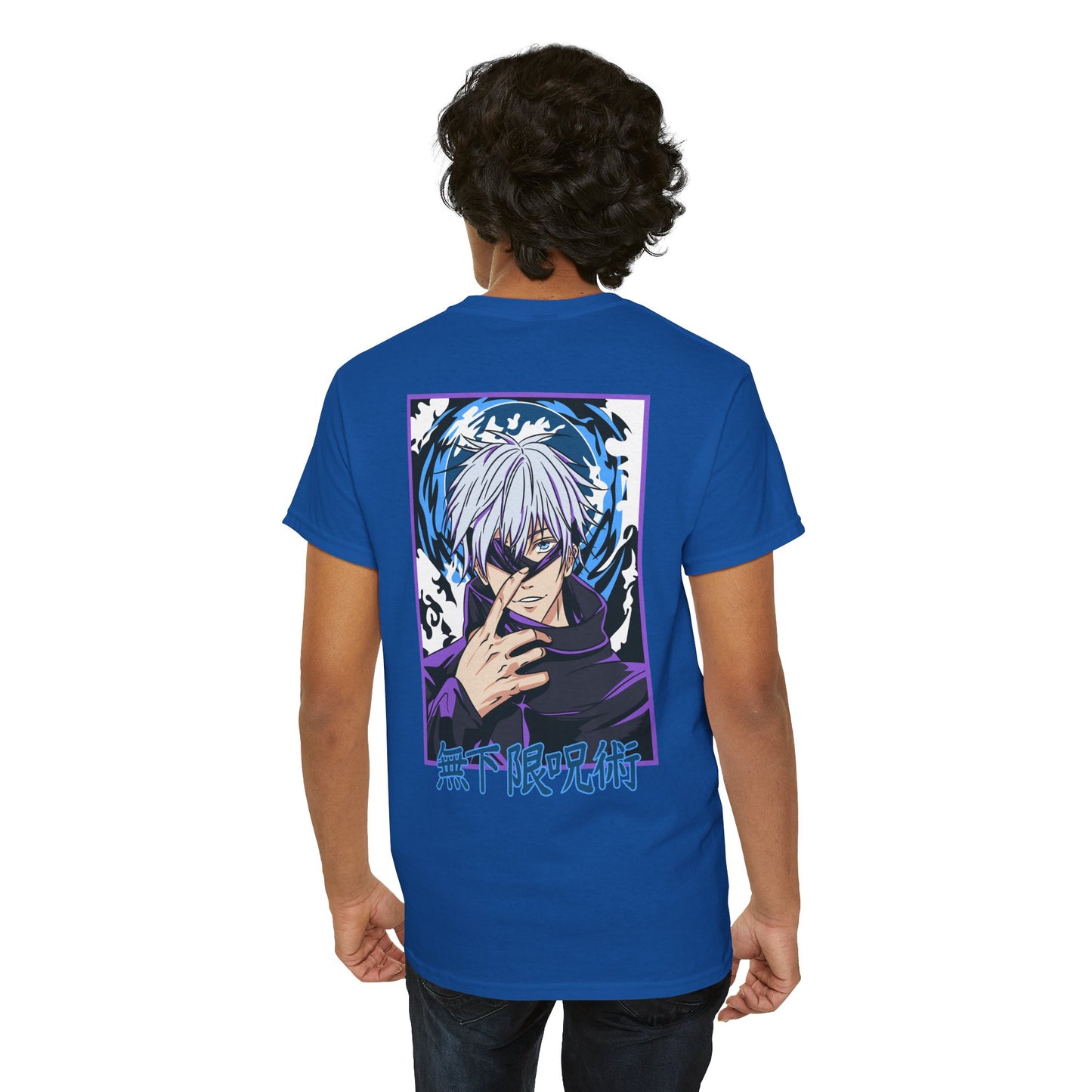 Jujutsu Kaisen Gojo Satoru Anime T-Shirt — Back Graphic & Japanese Logo