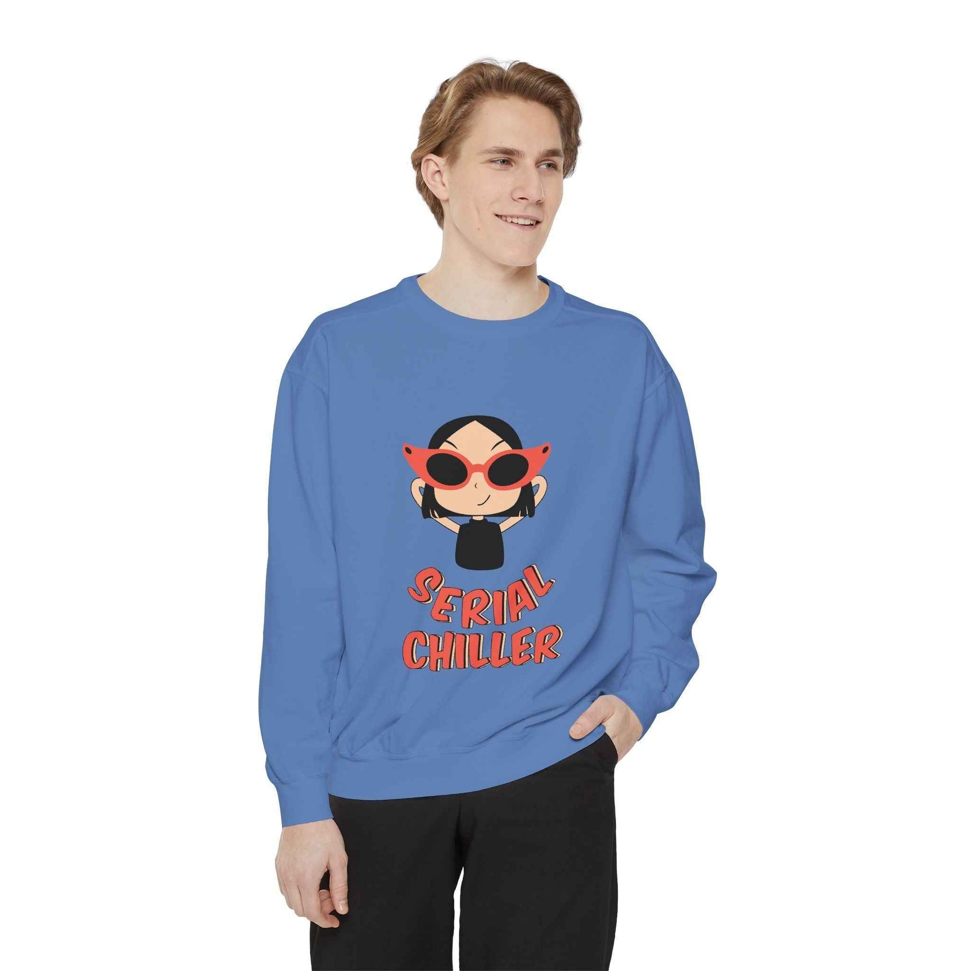 Serial Chiller Unisex Garment-Dyed Sweatshirt, Cozy Casual Wear, Gift for Relaxed Vibes, Cute Lounge Sweatshirt, Streetwear Style, [...]
