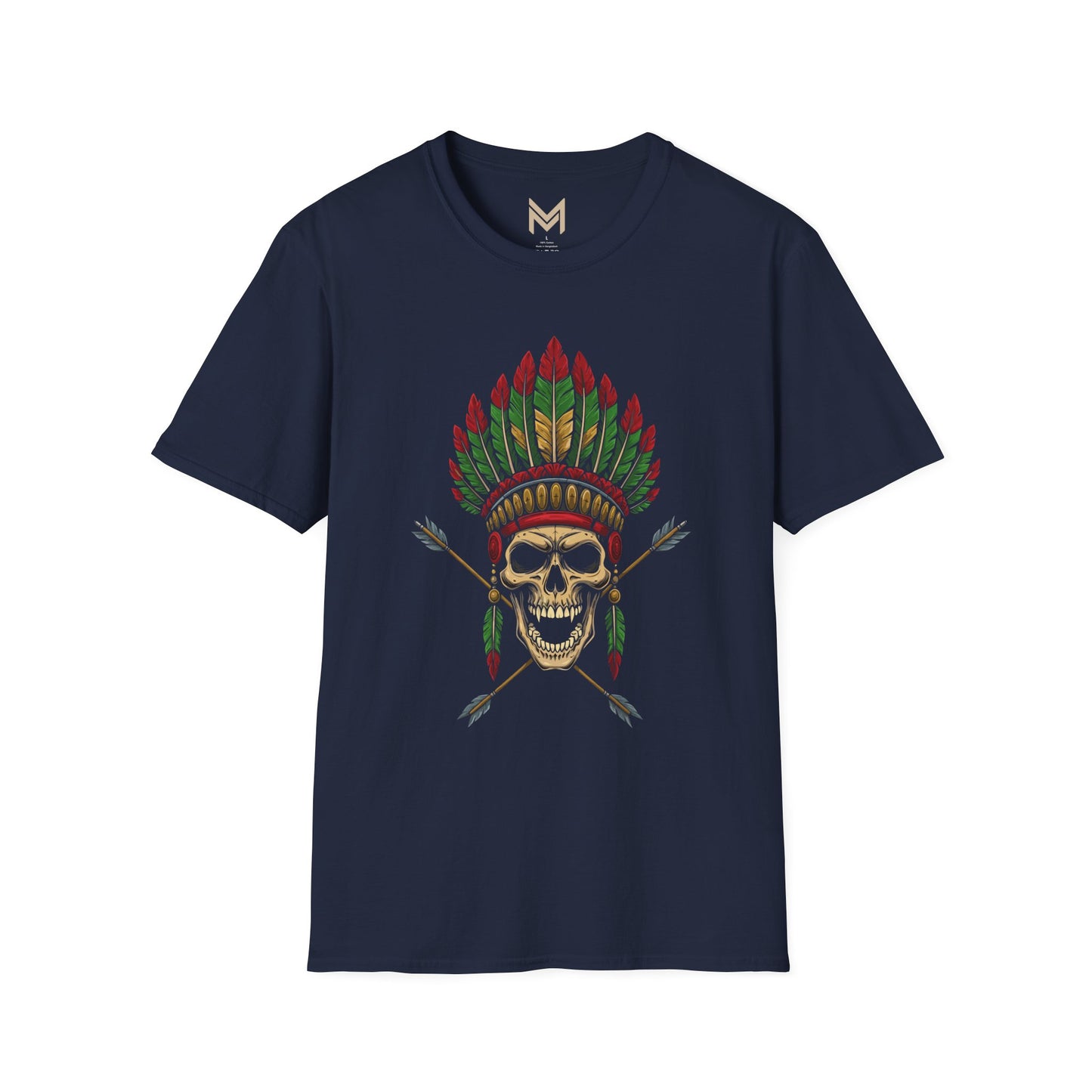 Skull and Feather Camp T-Shirt, Boho Unisex Tee, Festival Apparel, Edgy Graphic Shirt, Halloween Costume Top Printify