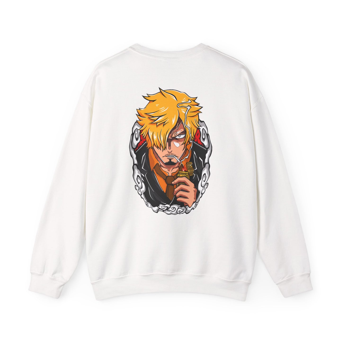 Anime Crewneck Sweatshirt — 'One Piece' Sanji Graphic Back with Logo Chest