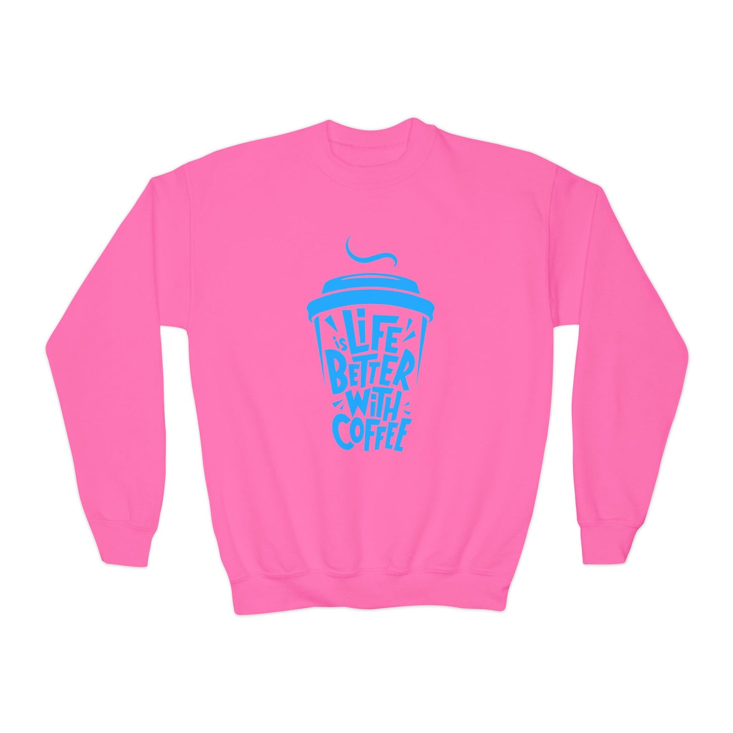 Youth Crewneck Sweatshirt - Life is Better with Coffee - Cozy Gift for Coffee Lovers, Trendy Kids Fashion, Casual Wear, Everyday Comfort Printify
