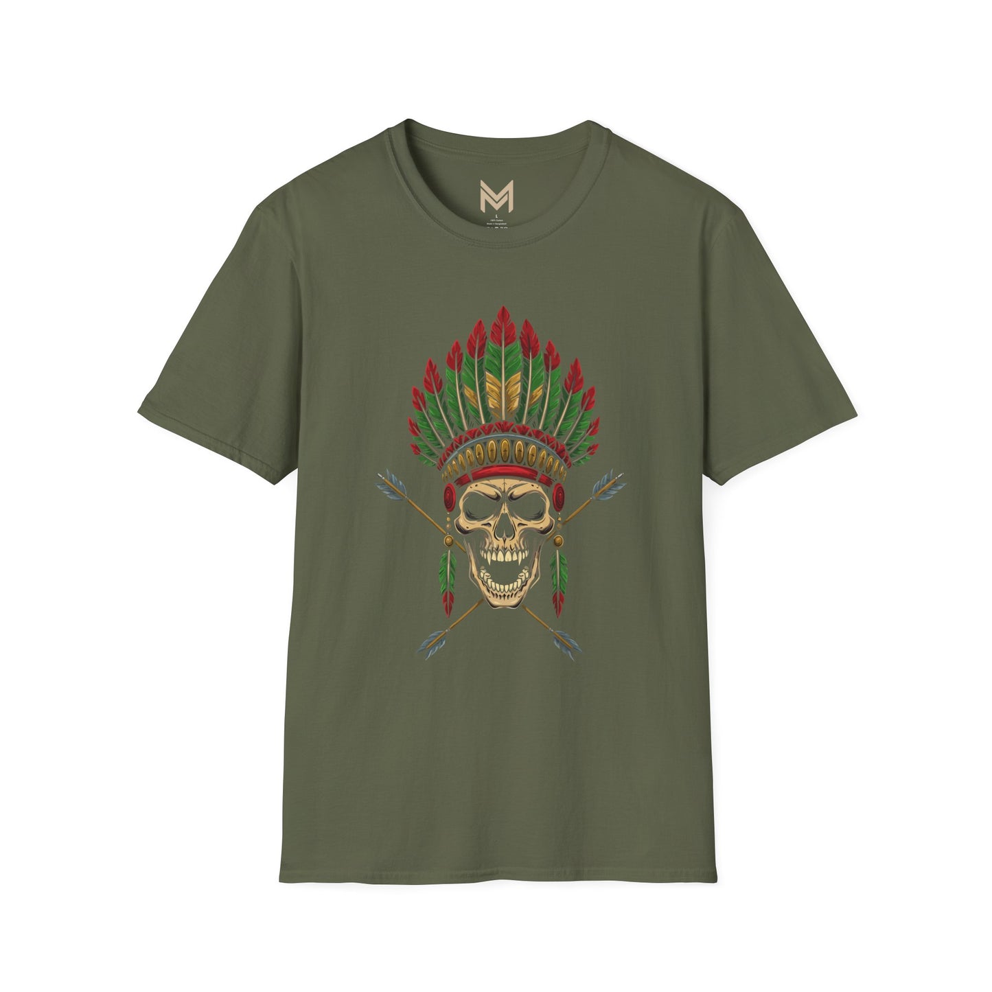 Skull and Feather Camp T-Shirt, Boho Unisex Tee, Festival Apparel, Edgy Graphic Shirt, Halloween Costume Top Printify