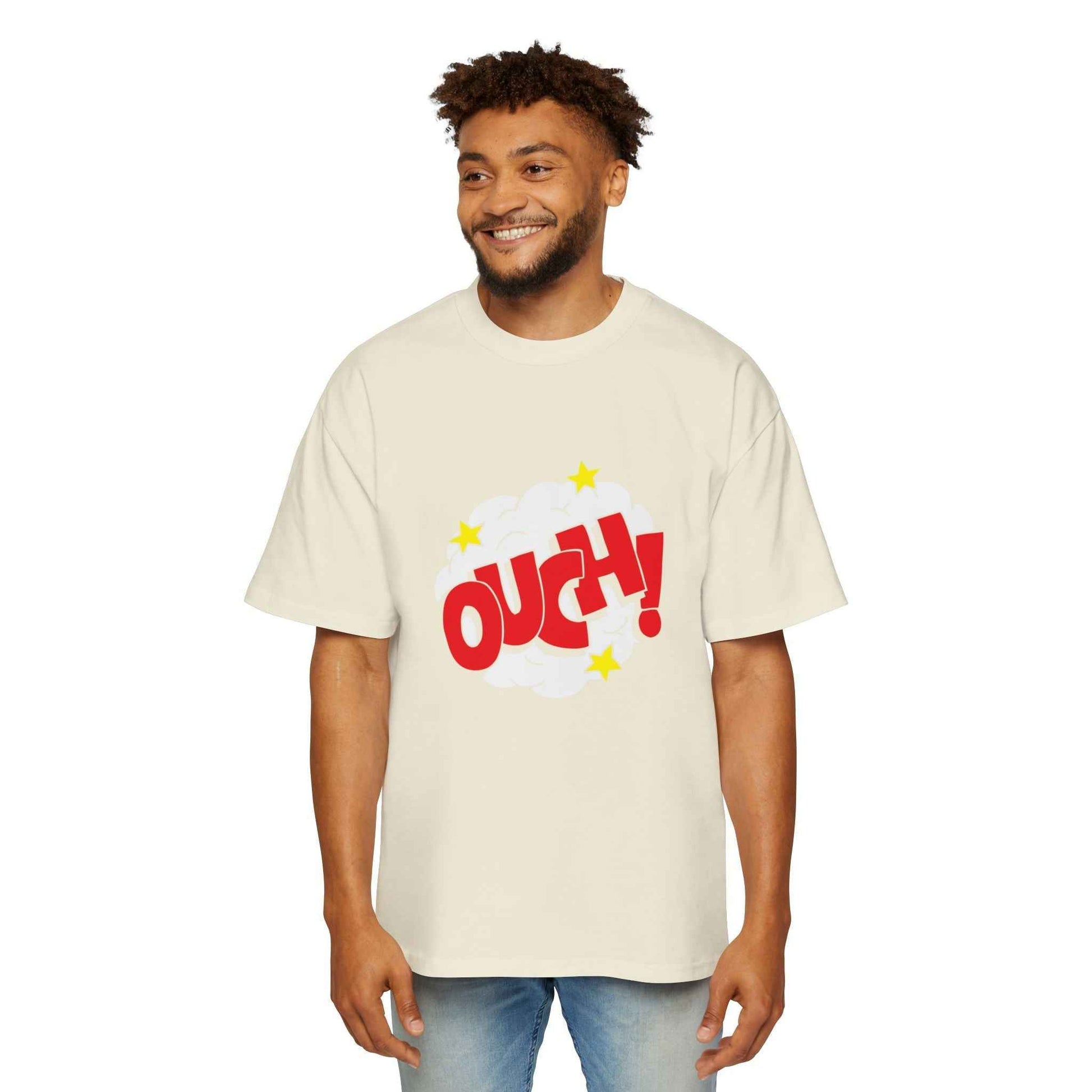 Ouch! Men's Heavy Oversized Tee, Casual T-Shirt, Gift for Him, Everyday Wear, Graphic Tee, Summer Style