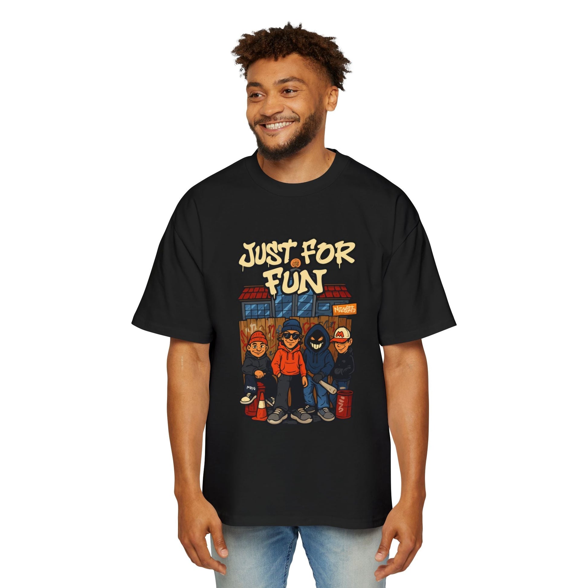 Just for Fun Oversized Tee, Men's Casual Shirt, Streetwear Fashion, Relaxed Fit Top, Gift for Him, Weekend Wear - Maklenn