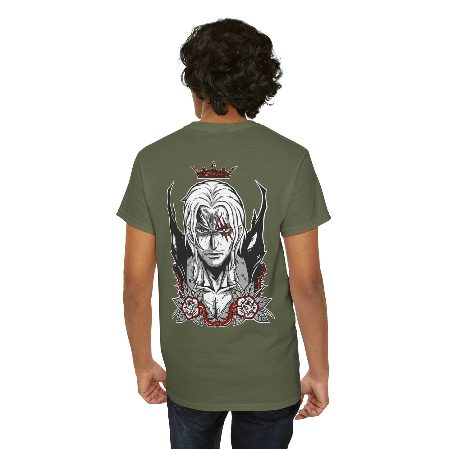One Piece Anime Tee — White 'King' Pirate Skull Chest & Back Graphic Shirt