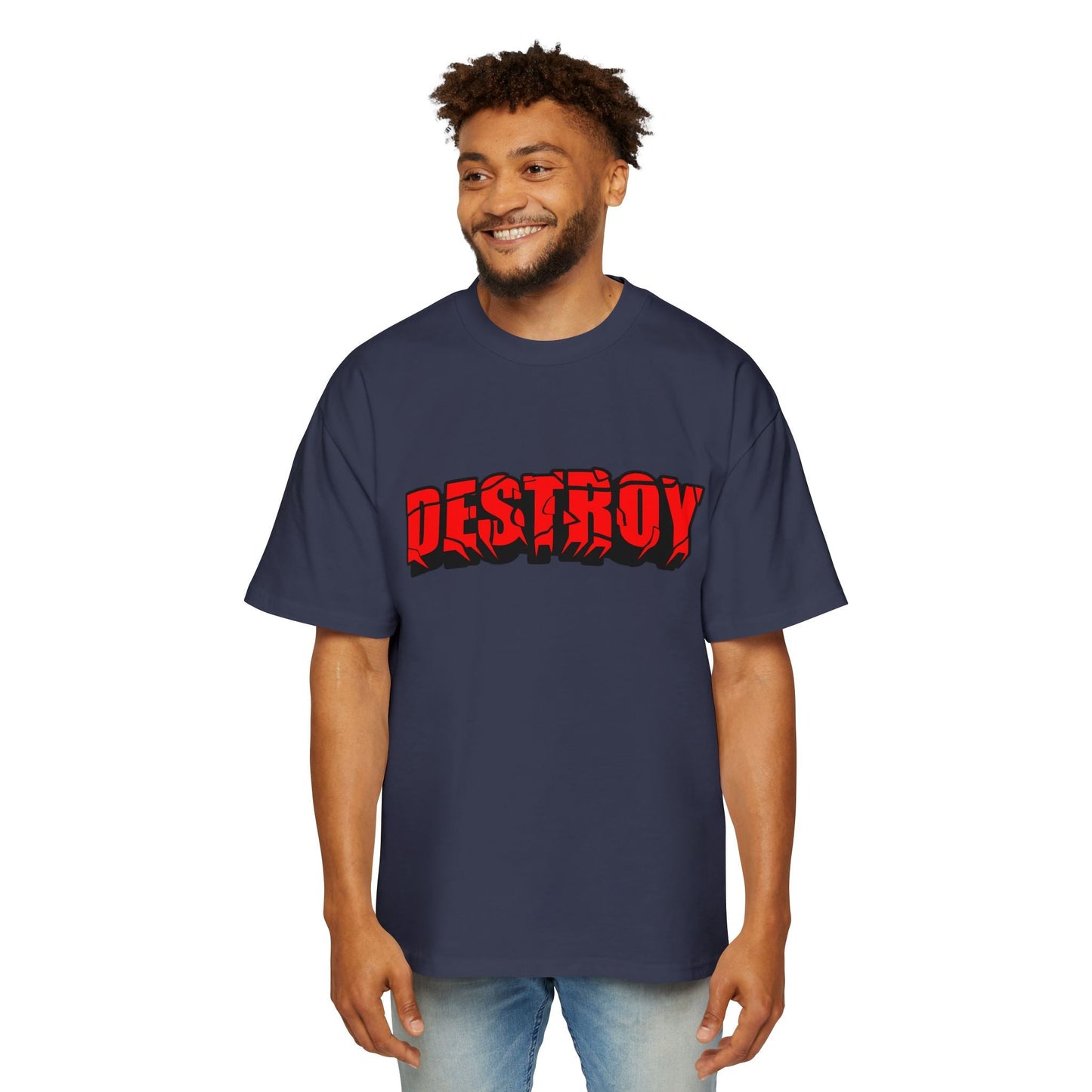 Men's Oversized Graphic Tee - DESTROY, Casual Streetwear, Unisex Fashion, Trendy Men's Shirt, Gift for Him, Everyday Wear - Maklenn