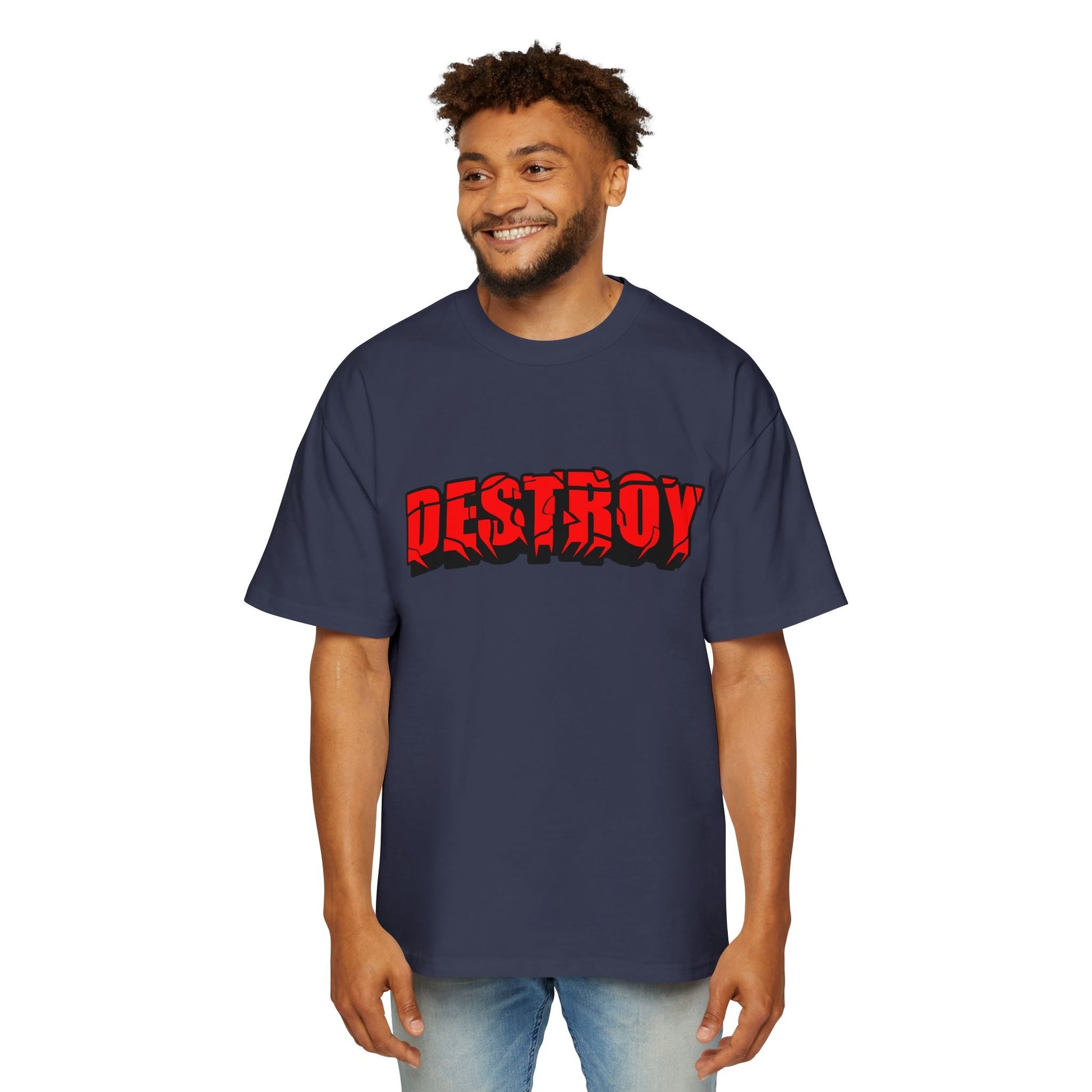 Men's Oversized Graphic Tee - DESTROY, Casual Streetwear, Unisex Fashion, Trendy Men's Shirt, Gift for Him, Everyday Wear - Maklenn
