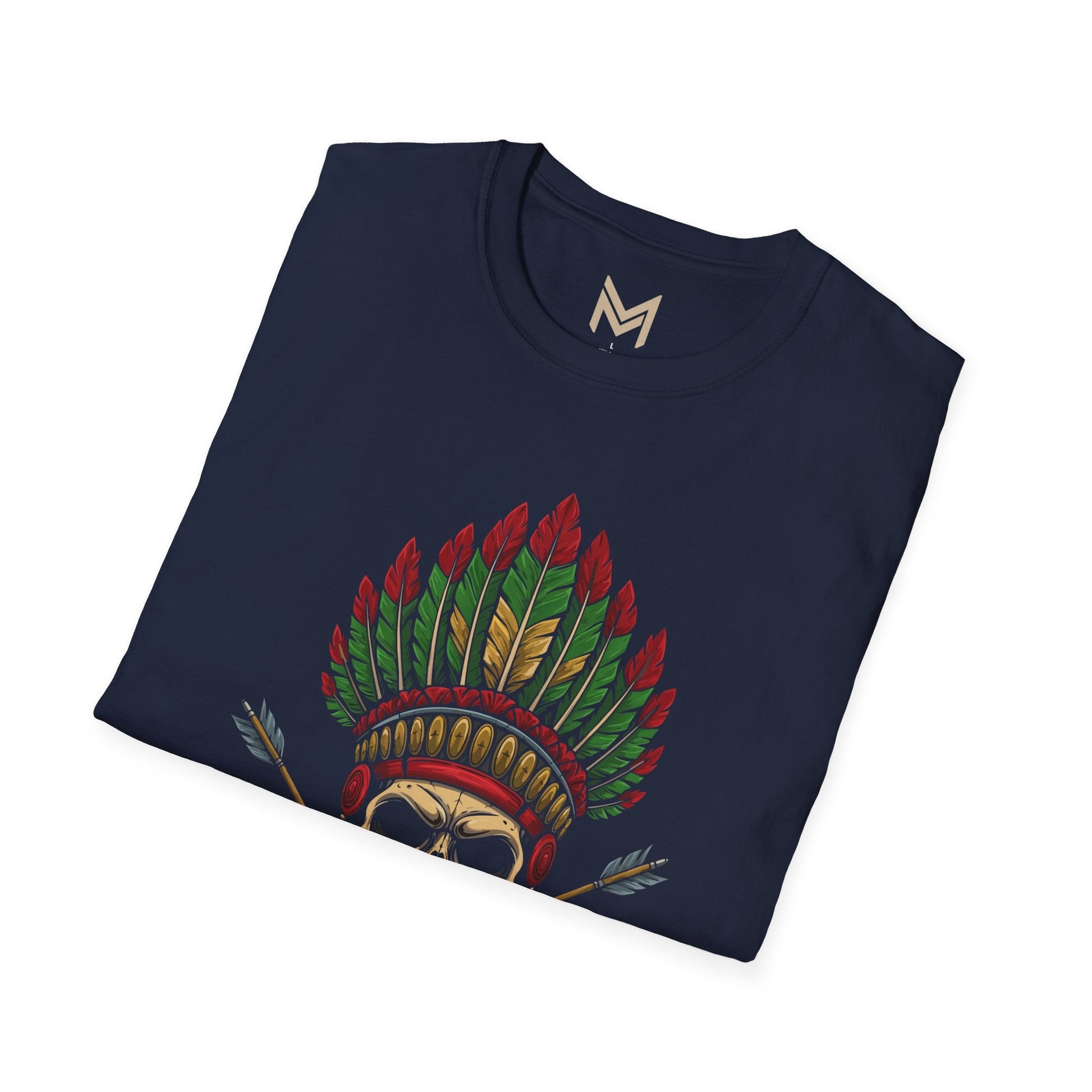 Skull and Feather Camp T-Shirt, Boho Unisex Tee, Festival Apparel, Edgy Graphic Shirt, Halloween Costume Top - Maklenn