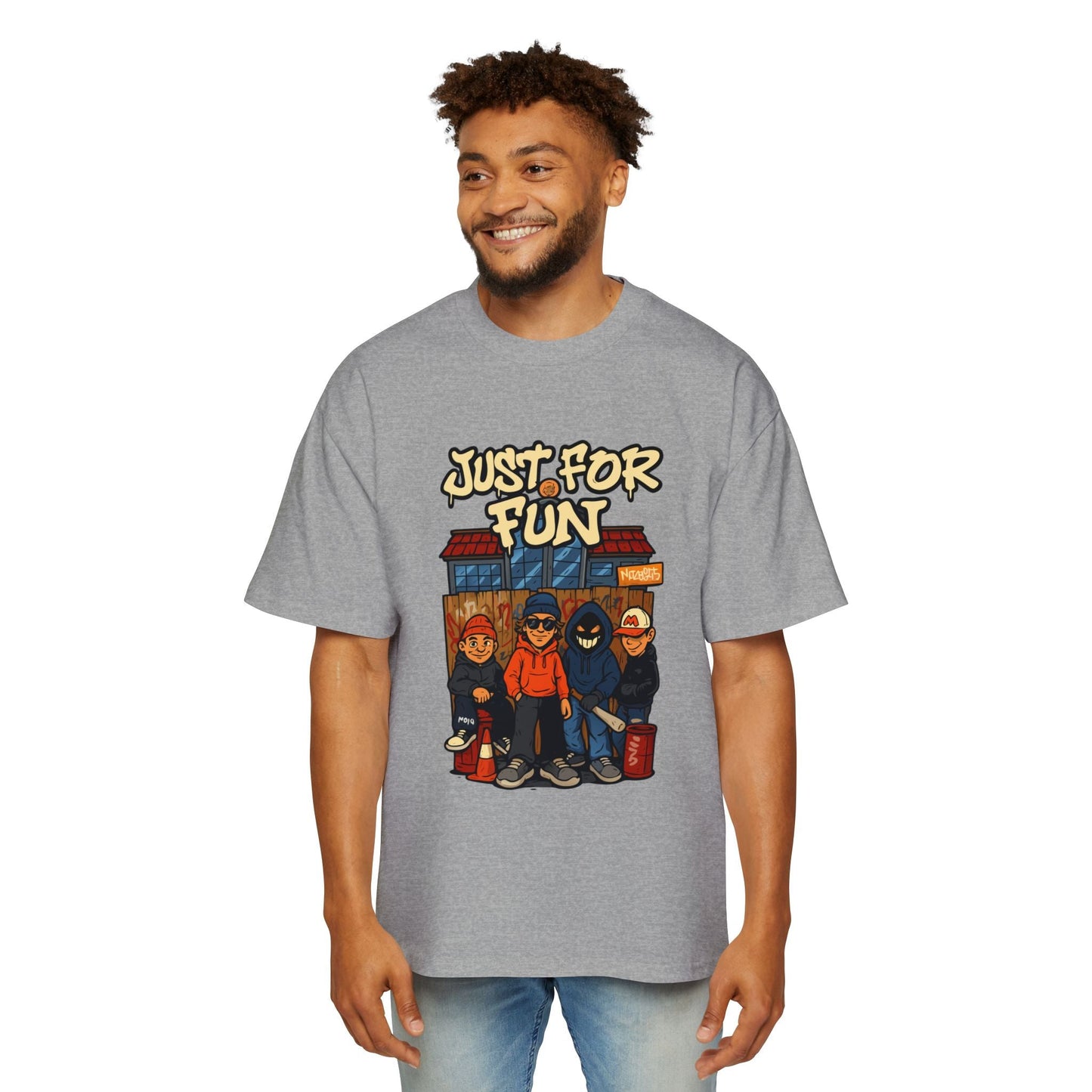 Just for Fun Oversized Tee, Men's Casual Shirt, Streetwear Fashion, Relaxed Fit Top, Gift for Him, Weekend Wear - Maklenn