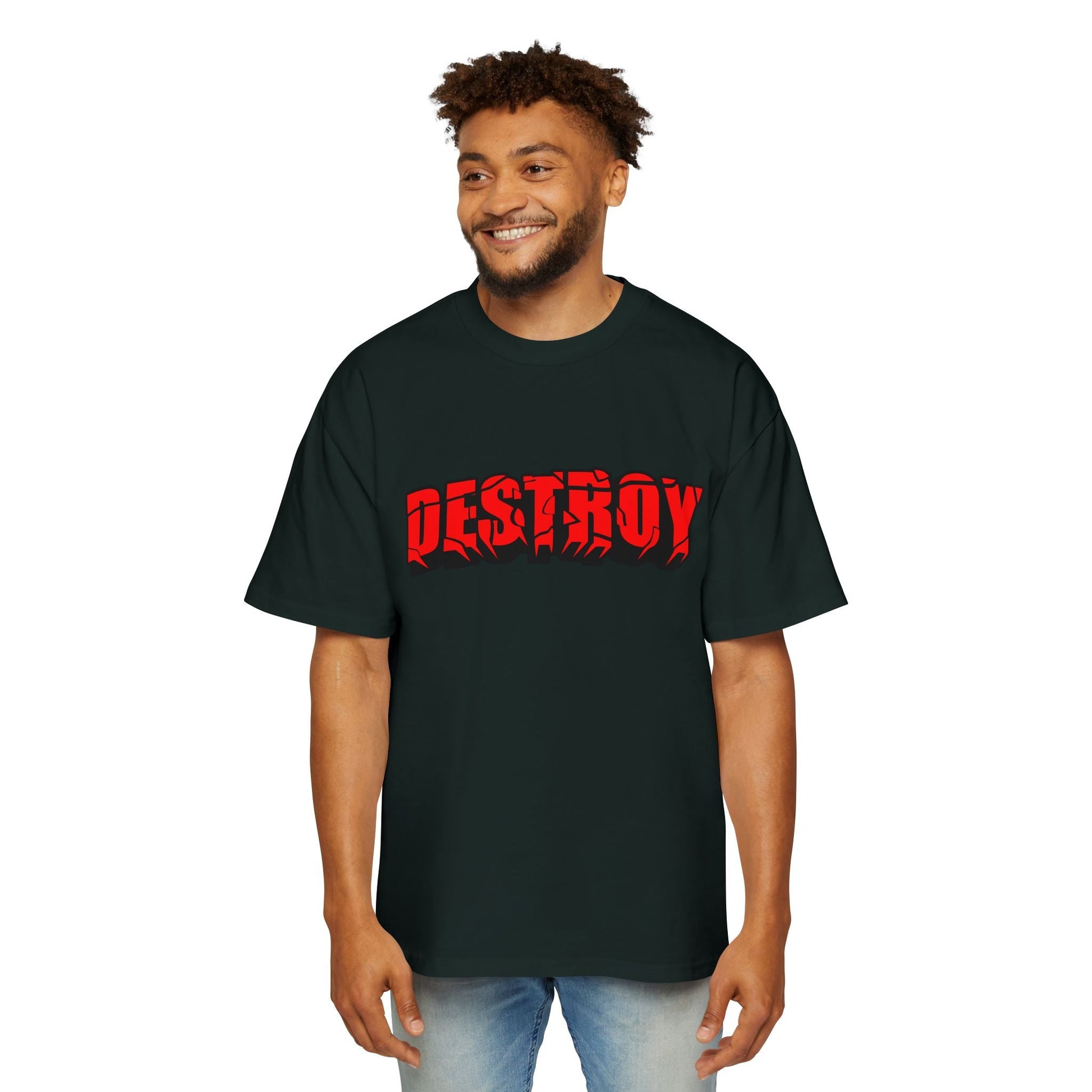 Men's Oversized Graphic Tee - DESTROY, Casual Streetwear, Unisex Fashion, Trendy Men's Shirt, Gift for Him, Everyday Wear - Maklenn