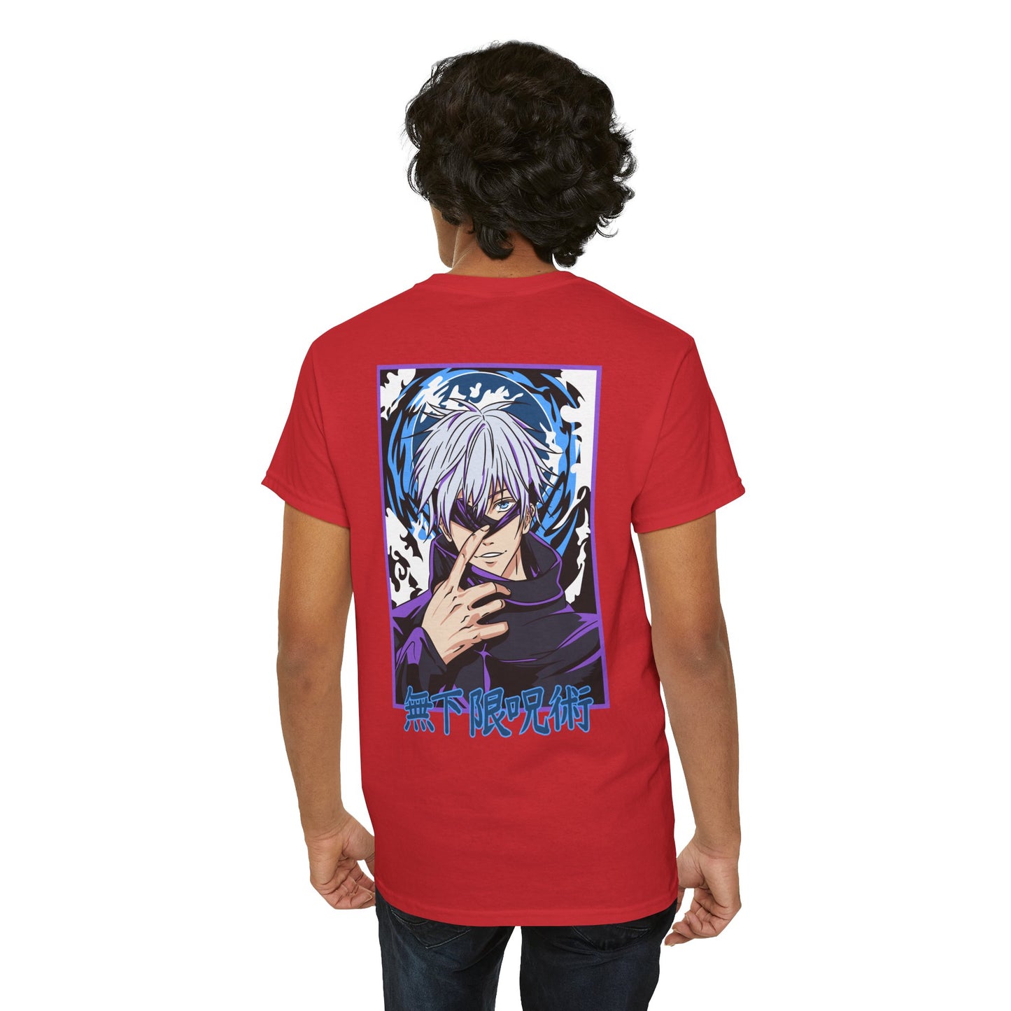 Jujutsu Kaisen Gojo Satoru Anime T-Shirt — Back Graphic & Japanese Logo