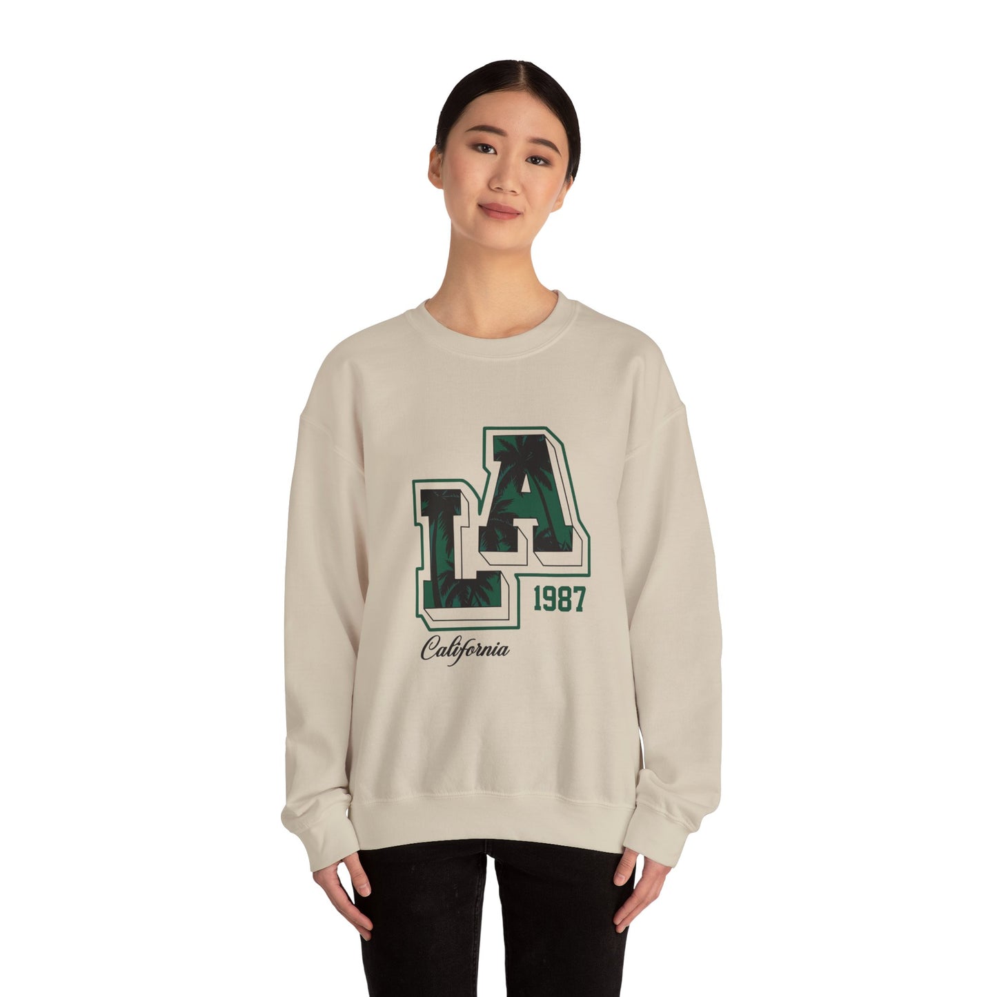 LA California 1987 Crewneck Sweatshirt, Cozy Unisex Sweatshirt, Casual Outing Apparel, Perfect Gift for Birthdays, Relaxed Fit Tees Printify