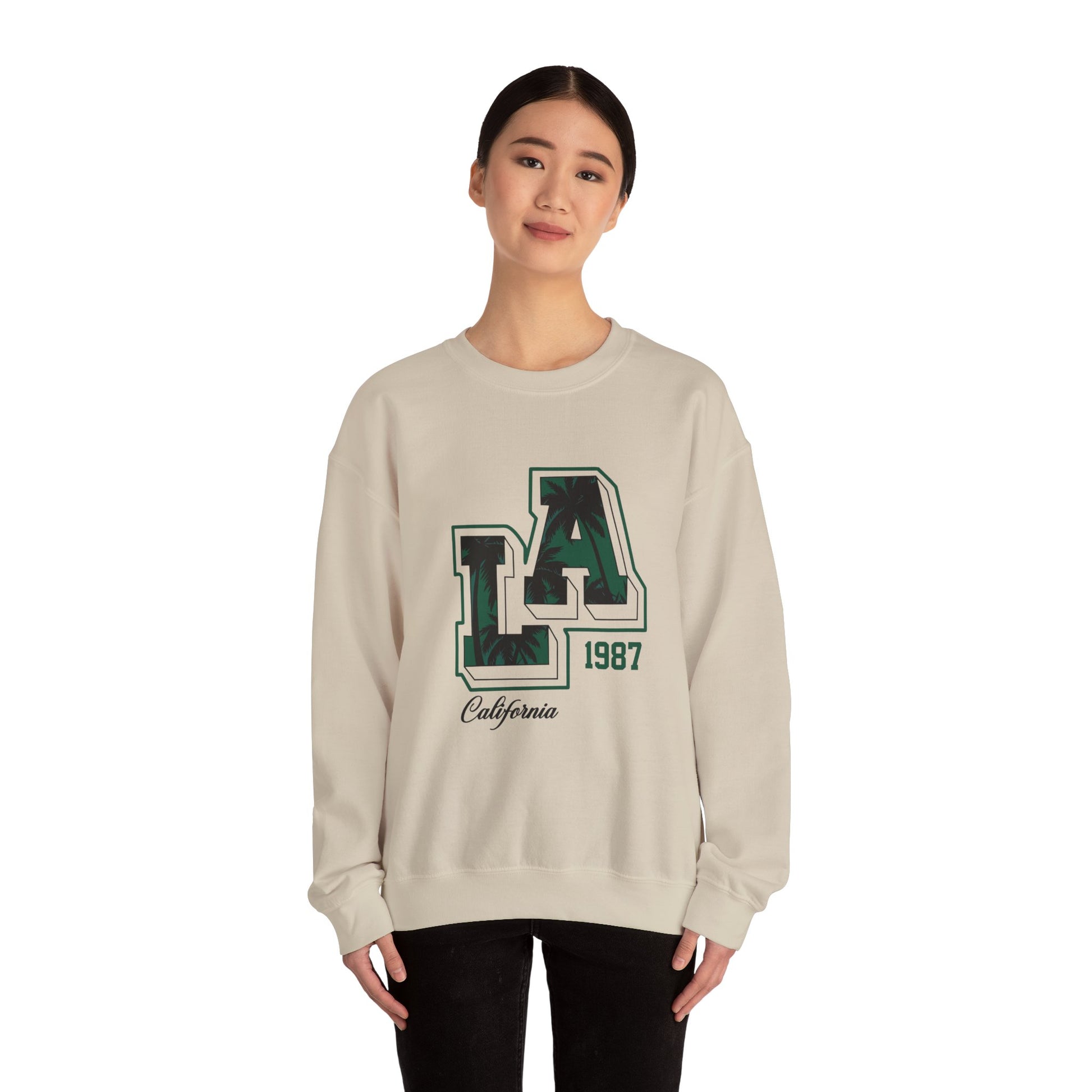 LA California 1987 Crewneck Sweatshirt, Cozy Unisex Sweatshirt, Casual Outing Apparel, Perfect Gift for Birthdays, Relaxed Fit Tees Printify